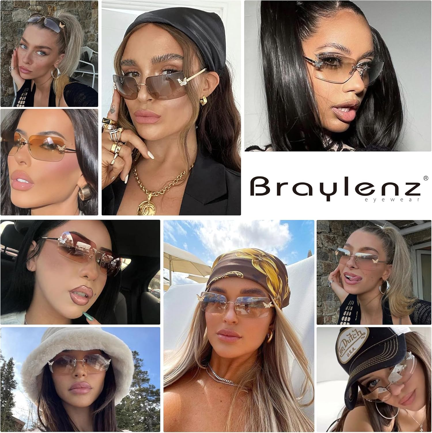 Revemo Rectangle Rimless Sunglasses for Women Retro Trendy Square Sun Glasses Vintage Shades - C1 Silver/Gradient Grey+Silver/Gradient Pink image number 7