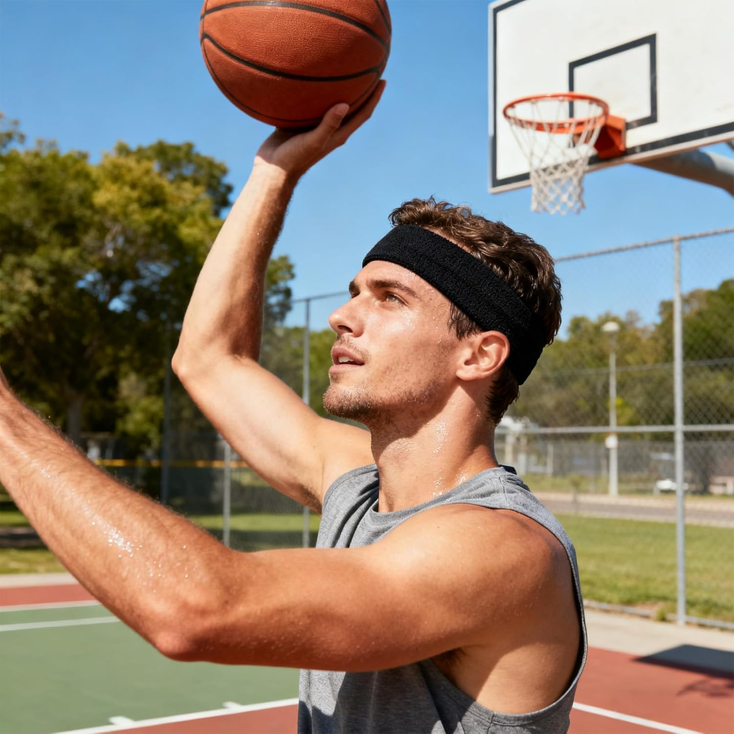 3 Pack Sweat Bands Headbands for Men, Sports Headband Super Comfy Hair Band for Gym Workout Yoga Soccer Boxing Tennis image number 5