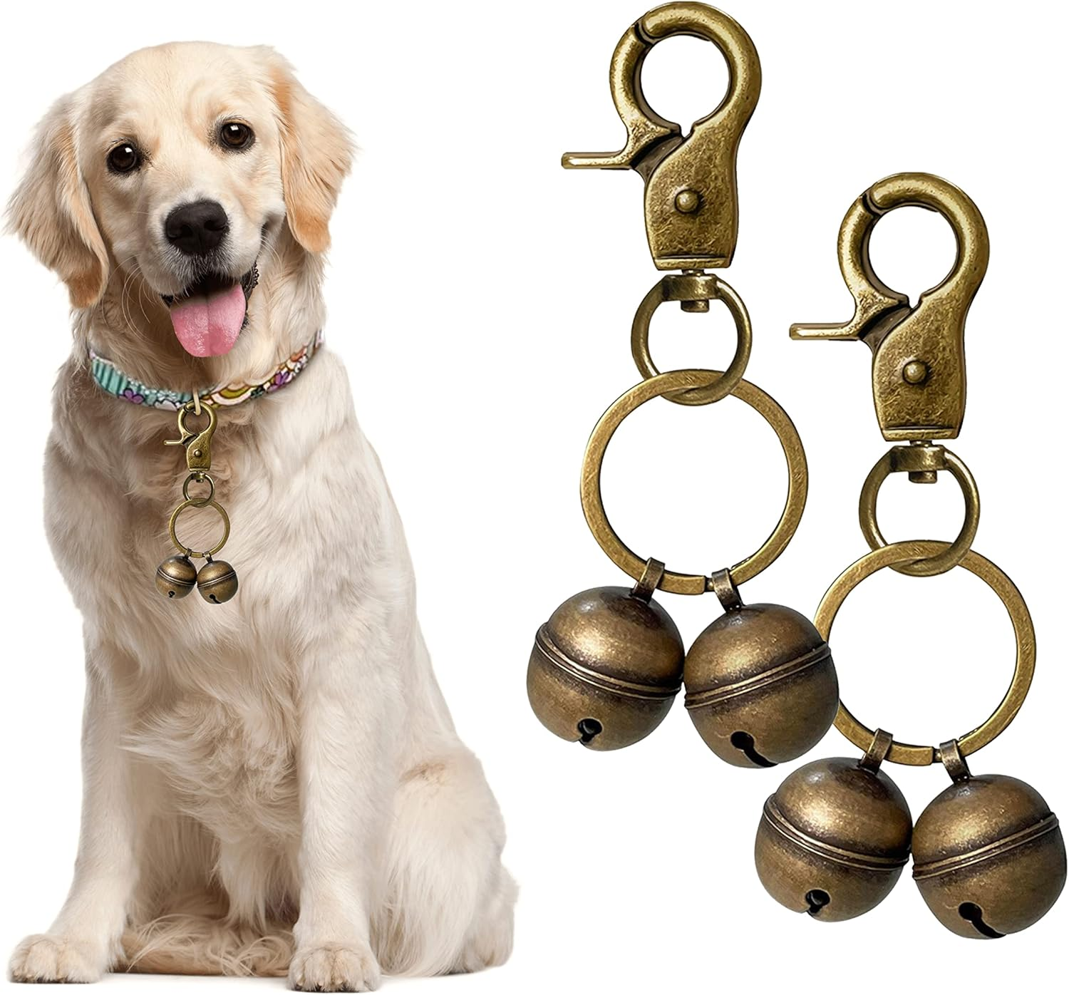 Cat & Dog Collar Bell, Pack of 2, Extra Loud Dog Bell for Pet Tracking & Saving Wildlife, Birds, Durable Iron Split Ring & Lobster Bell Clip (Bronze, 2 Piece)