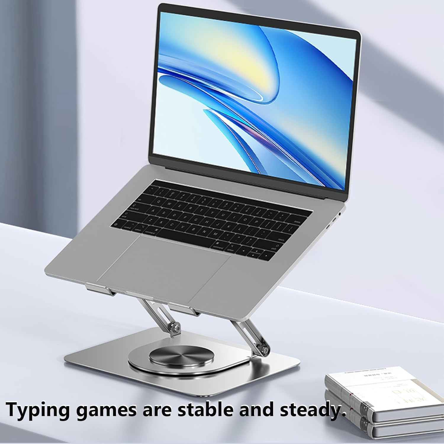 Laptop Stand for Desk, 360&deg; Rotatable Durable Metal Tablet Stand, Adjustable Angle Foldable Portable Sturdy Holder for Macbook, Ipad Pro, Galaxy Tab,Ipad, Dell, HP, Lenovo, Silver image number 5