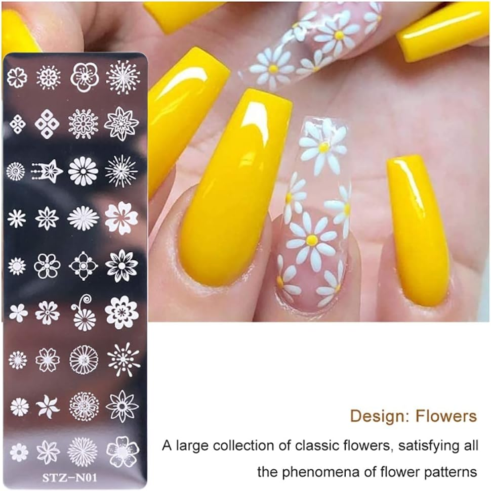 WOKOTO 6Pcs Nail Polish Stamping Plates Kit Flower Butterfly Rose Snowflake Image Templates Stamping Plates for Christmas Manicure DIY Tools image number 6