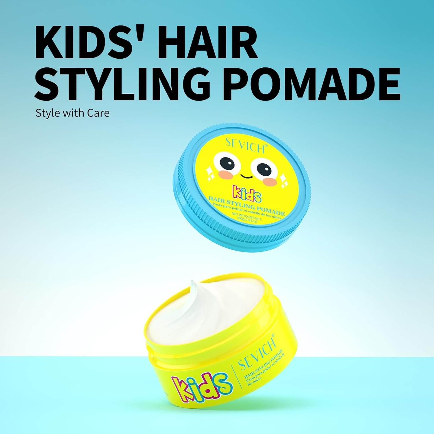 SEVICH Kids Hair Styling Pomade, Toddler Styling Clay - Gentle Gel for Sensitive Scalp, Water-Soluble & Long-Lasting Hold, Tames Unruly Hair, Plant-Based Ingredients for Boys Girls,80G