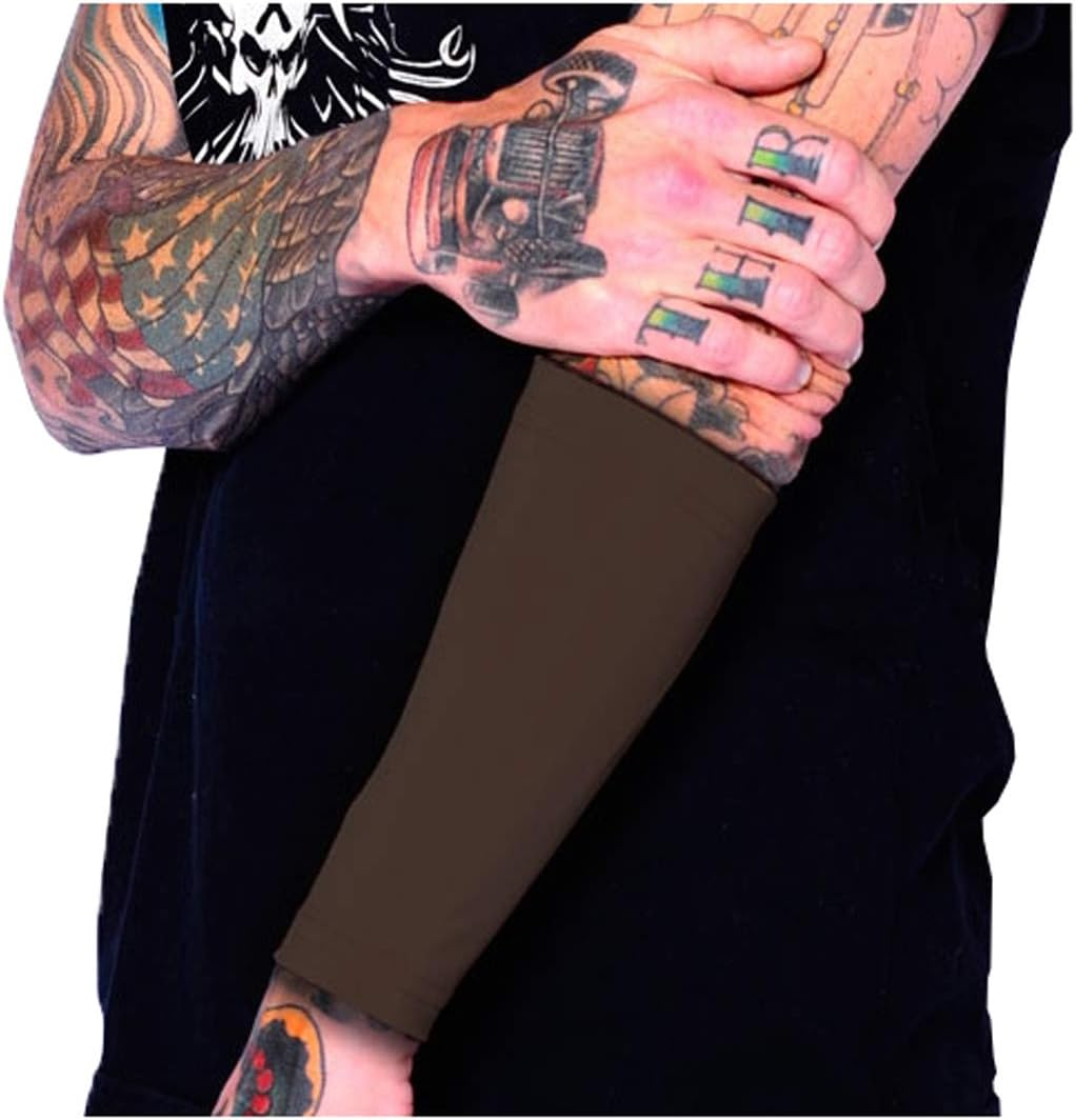 Tat2X Ink Armor Premium Forearm 9" Tattoo Sleeve Covers - No Slip Gripper - U.S. Made - Suntan - ML (Single Sleeve)