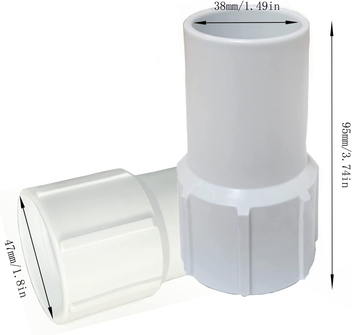 2 Pack 1-1/2 Inch Pool Vacuum Hose Cuff Hose Threaded Cuff Repair Cracked Hose Ends - Connect Vacuum Head ,Pool Cleaning Tools Accessories Spiral-Wound Vacuum Hoses,For Pool Cleaning (White) image number 1