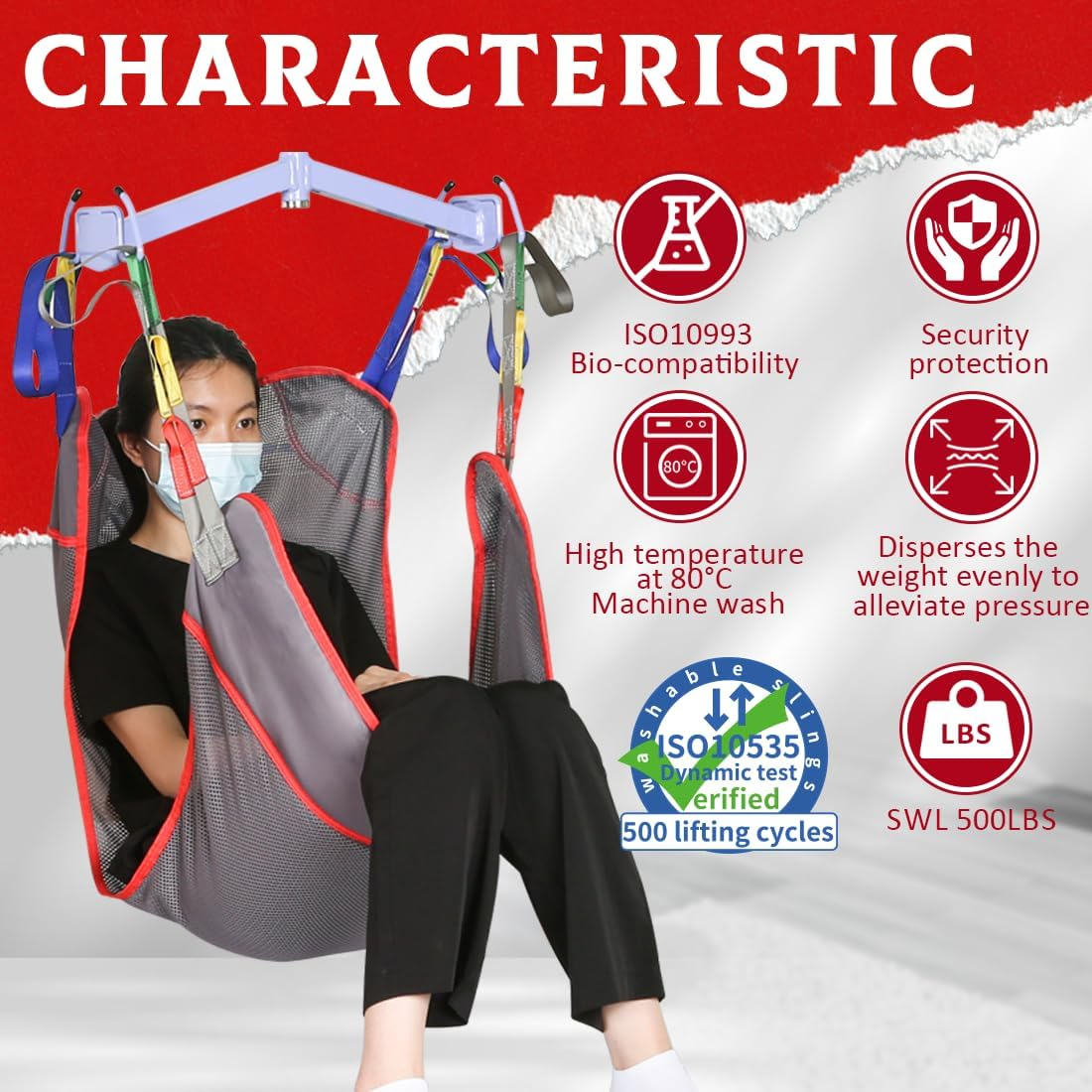 Universal Full Body Patient Lift Sling, Hoyer Lift Sling for Bed Positioning and Bathing,Transfer Sling for Elderly,Bedridden (Purple Gray, Medium Size)