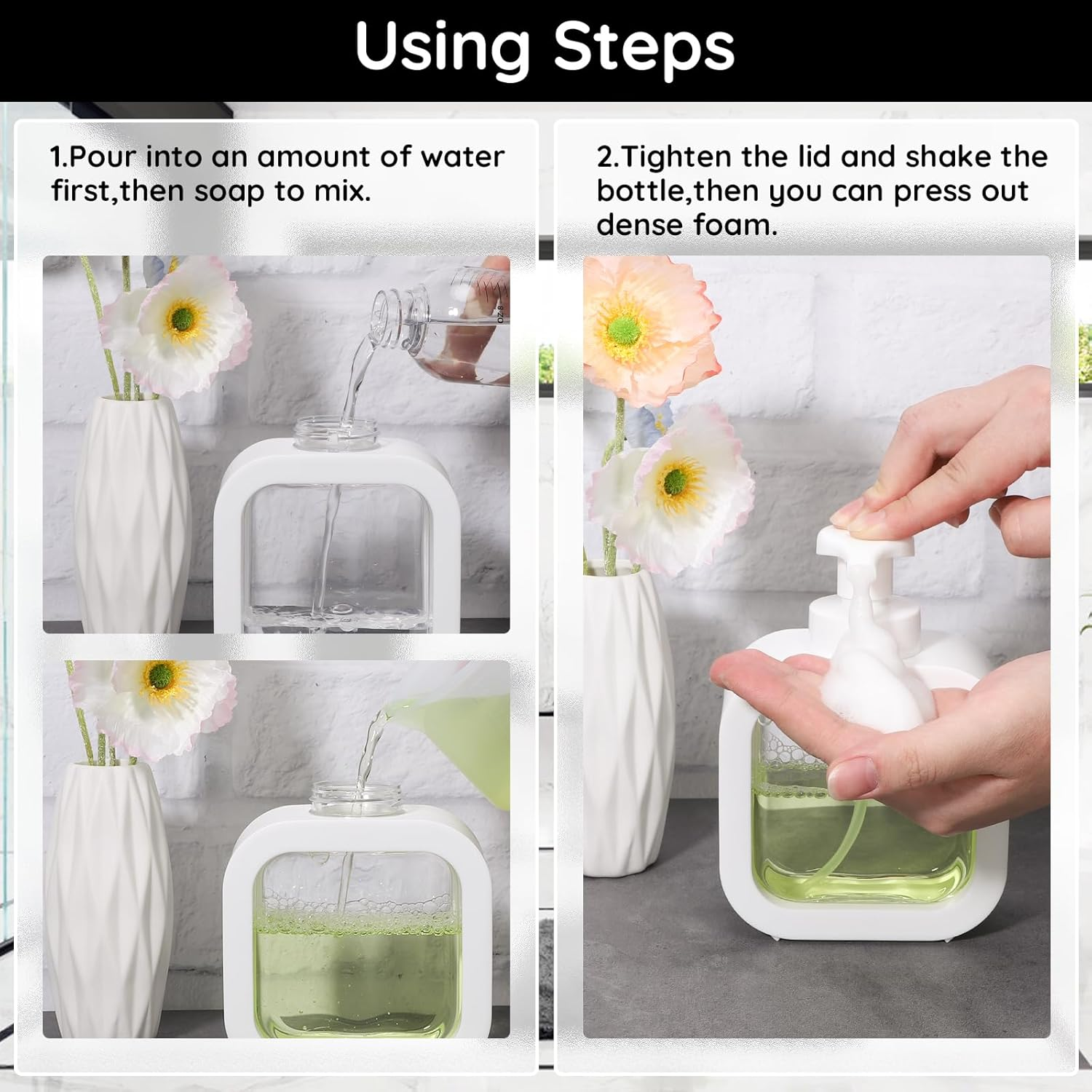 Segbeauty Foaming Soap Dispenser White, 3 Packs 10.1Oz Refillable Liquid Hand Soap Dispenser for Bathroom Kitchen, 300Ml Modern Home Decor Pump Bottle Foam Dish Wash Dispenser