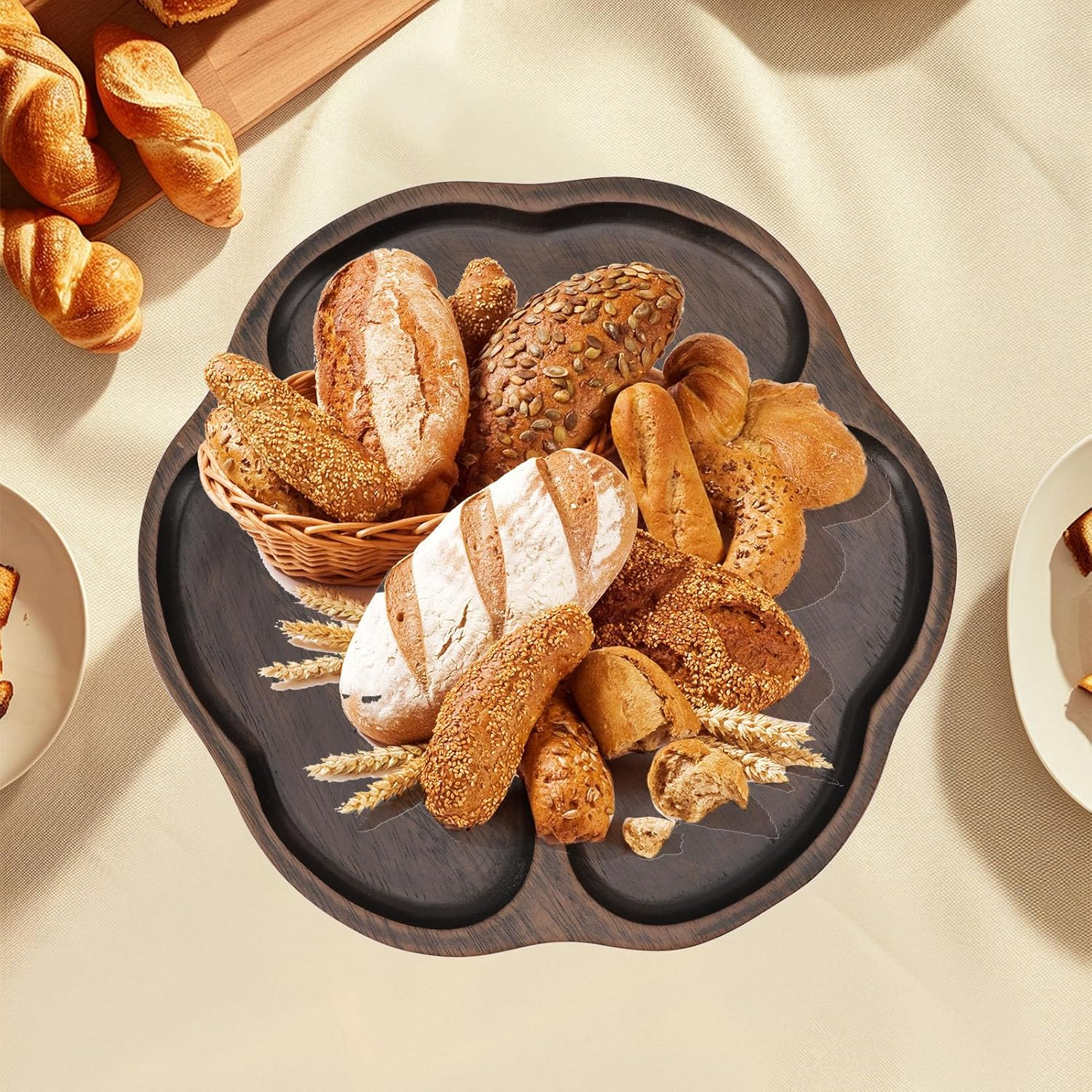 Wooden Chip and Dip Tray, Easy to Cleanup Elegant Home Decor Sectioned Ebony Serving Platter for Appetizers Snacks and Veggies(10.2In) (Style 1) image number 5