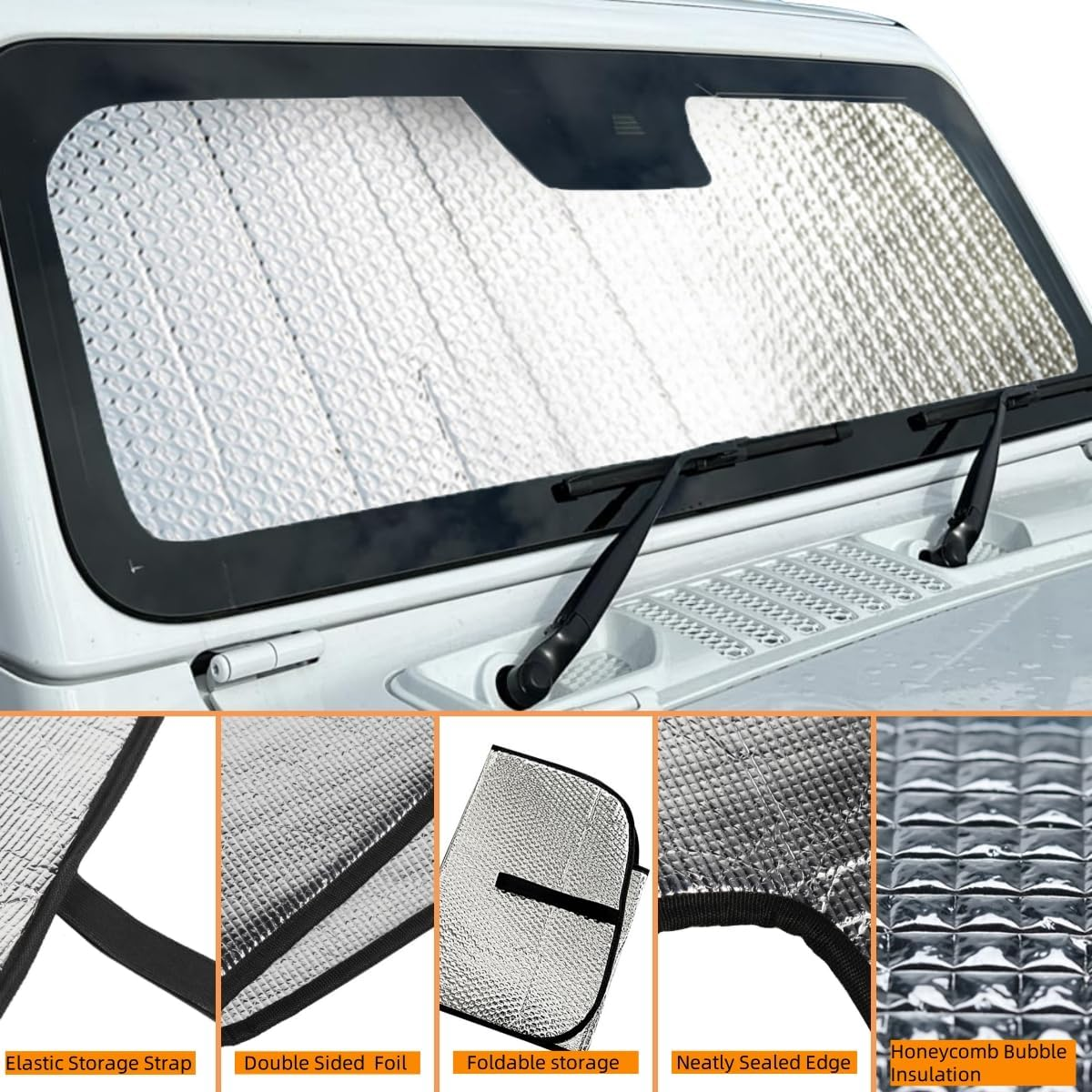 Windshield Sun Shade Front Window Sunshade Heat Shield Sun Visor Sun Blocker Protector Cover for Jeep Wrangler JL Gladiator JT 2024 2025 Interior Accessories image number 5