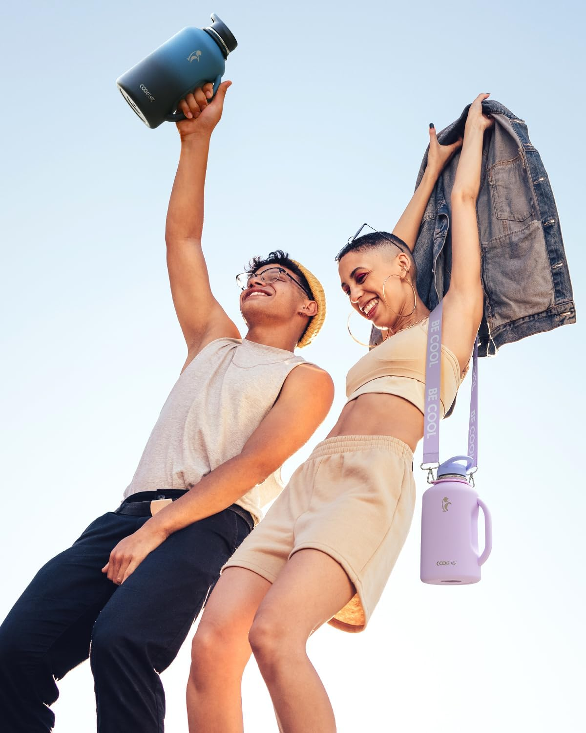 64 Oz Water Bottle Insulated with Handle, Coolflask Half Gallon Water Jug with Strap Straw Stainless Steel Double-Walled Vacuum Metal Large Flask Leakproof, Keep Cold 48 Hrs Hot 24Hrs, Prussian Blue - Magic Black image number 4