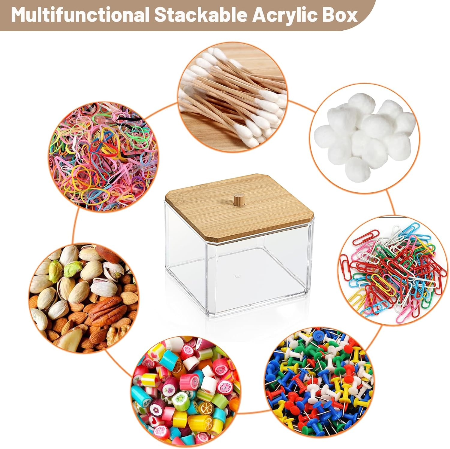 BTSKY 2 Pack Clear Stackable Paper Clip Holder with Bamboo Lid Paperclip Box Thick Acrylic Office Supply Accessory Organizer Square Small Storage Holder Cute Qtip Holder for Office Bathroom Vanity image number 6