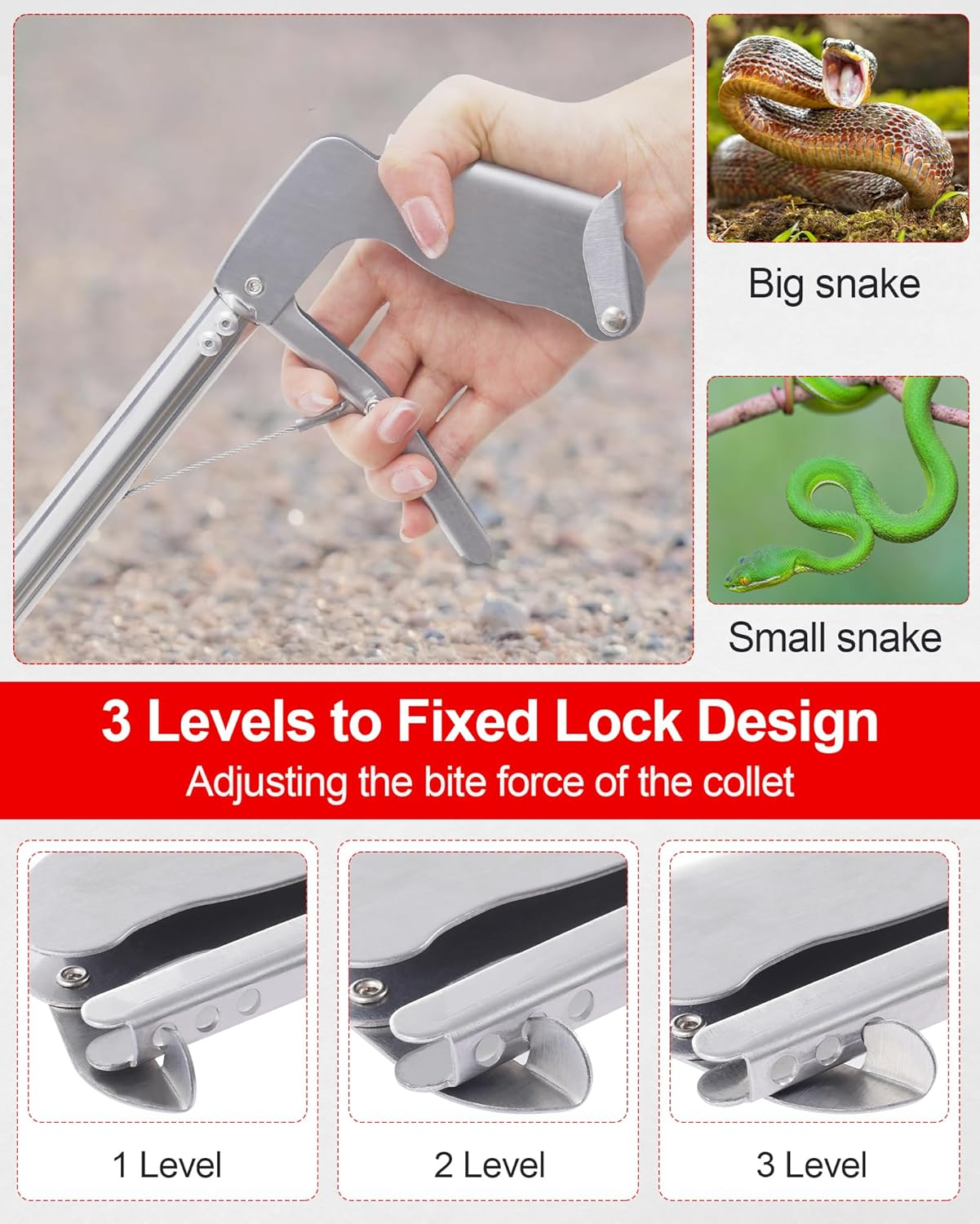 MAMI&BABI 47" Professional Snake Grabber Tool, Collapsible Heavy Duty Snake Catcher Tongs, Reptile Grabber Rattle Wide Jaw Handling Tool image number 6