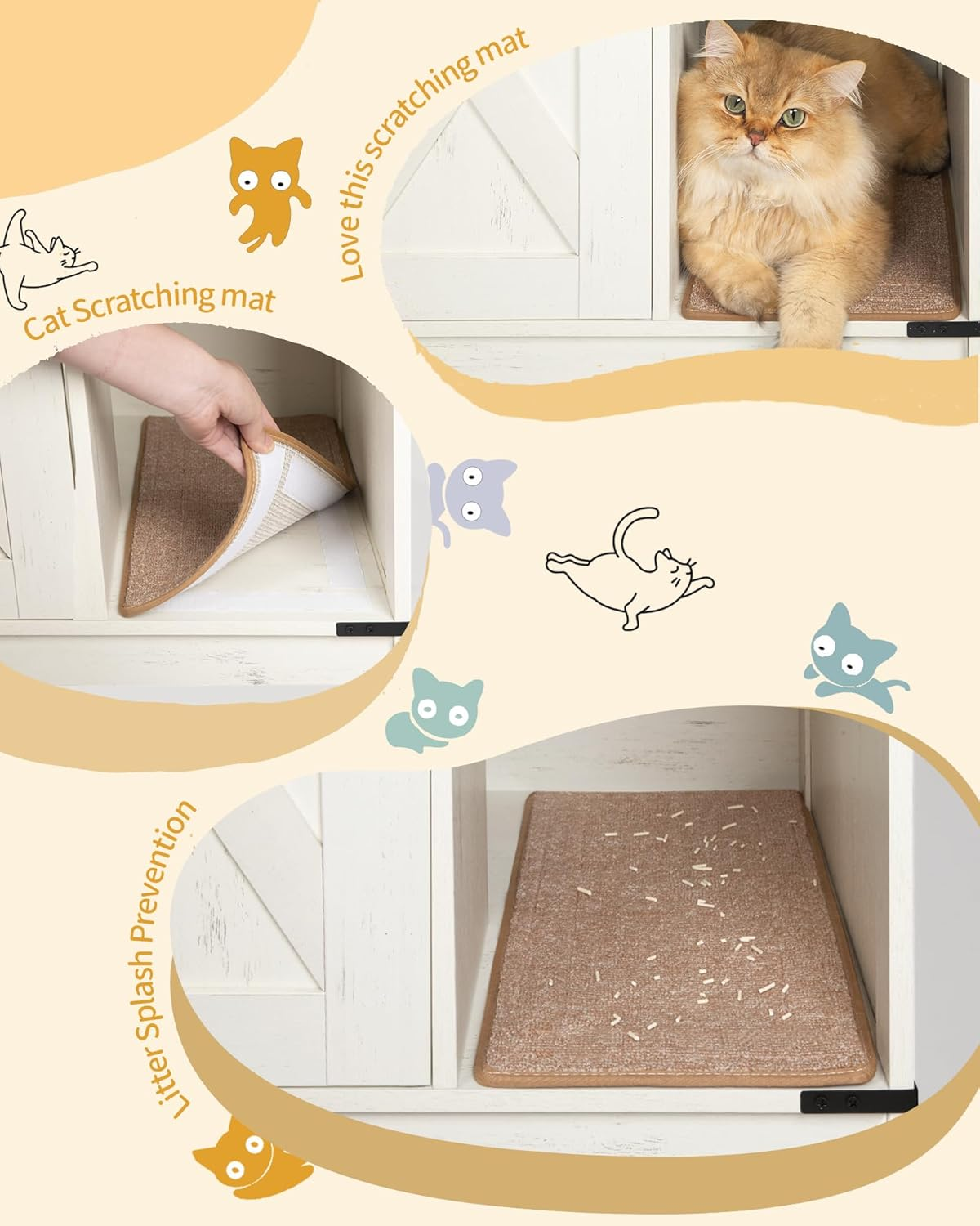 Hzuaneri Cat Litter Box Enclosure, Hidden Litter Box Cabinet Furniture with Bell, Indoor Cat House, Farmhouse Style, 31.5 X 19.7 X 20.9Inches, for Hallway, Bedroom, Rustic Brown and White CB82414X image number 1