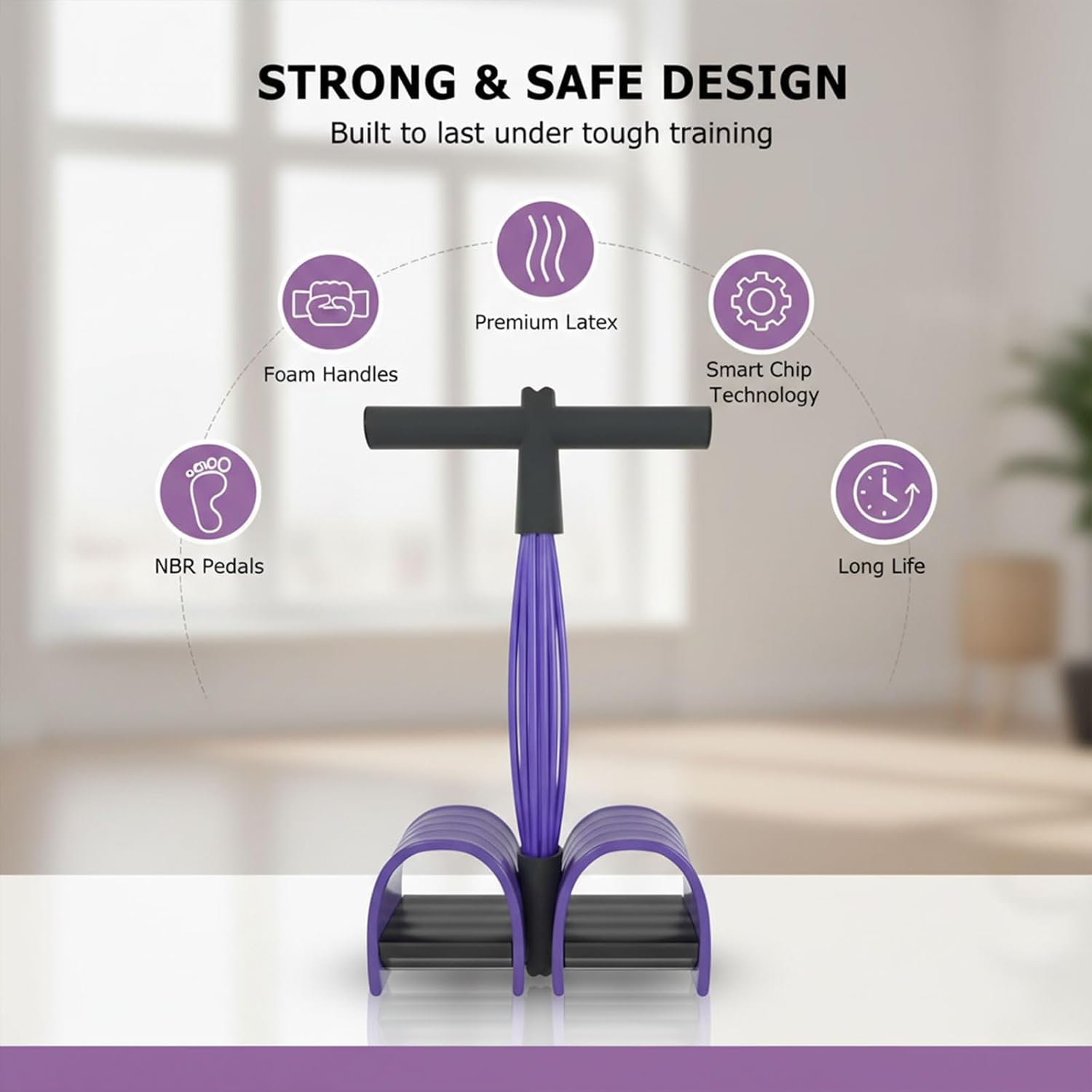 6 Tube Pedal Resistance Band Multifunctional Tension Rope Exercise Bands with Foam Handles Foot Pedal Pull Rope Fitness Equipment for Home Gym Yoga Training Fengea image number 3