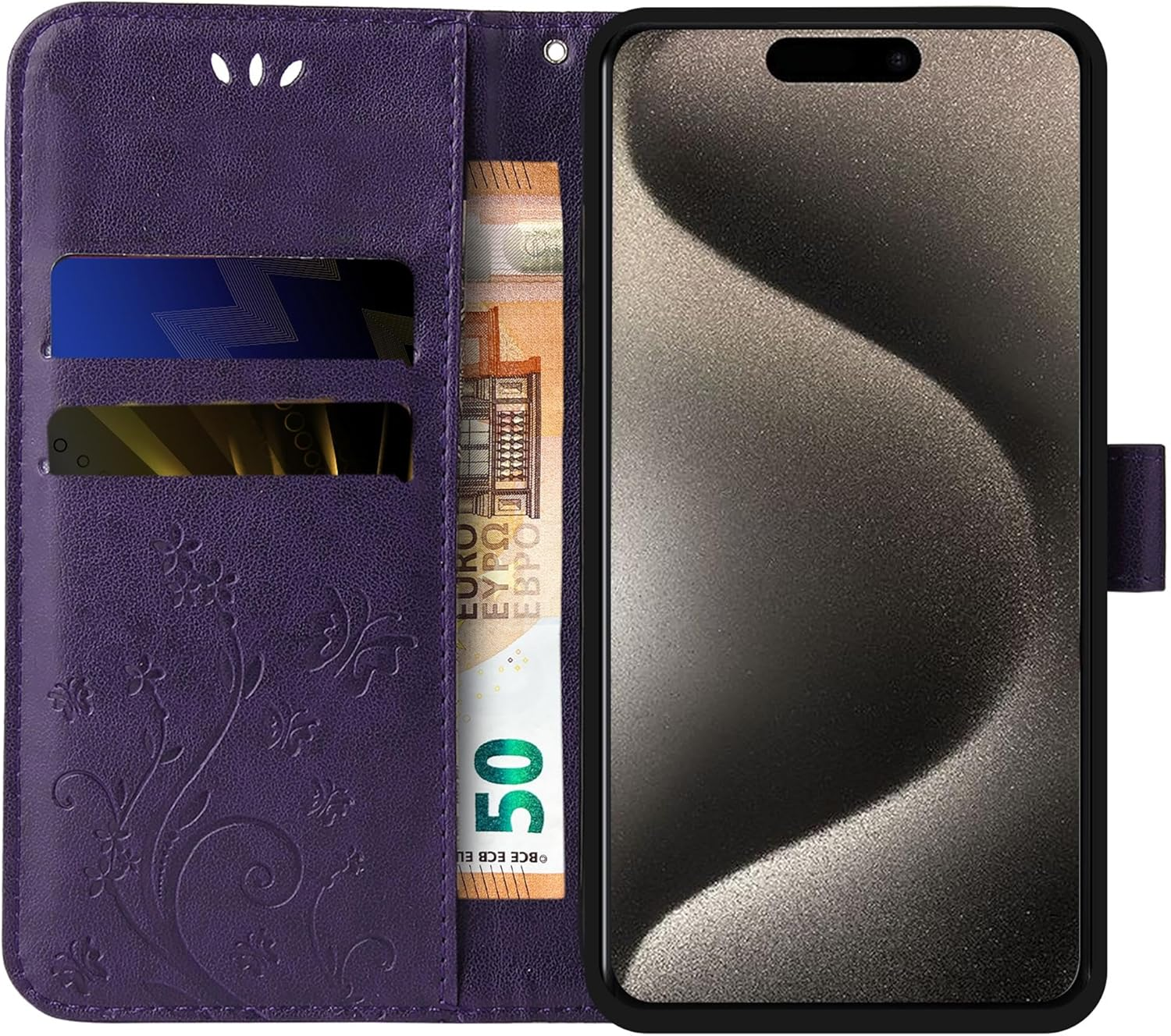 LBH Mobile Phone Case Compatible with Apple Iphone 17 Air Case Butterfly Flowers Flower Stand Function Protective Case Magnetic All-Round Protection 360 Degree Flip Case Cover Purple image number 2