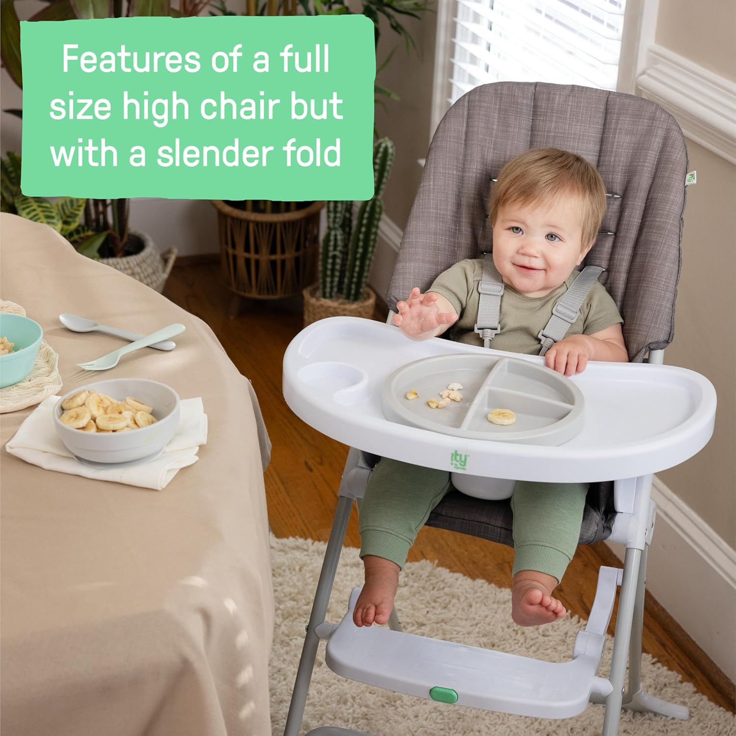 Ingenuity: Ity by Ingenuity Sun Valley Compact Folding High Chair, Food-Grade Safe Plate, Safety Harness, for Ages 6 Months and Up, Unisex - Grey image number 3