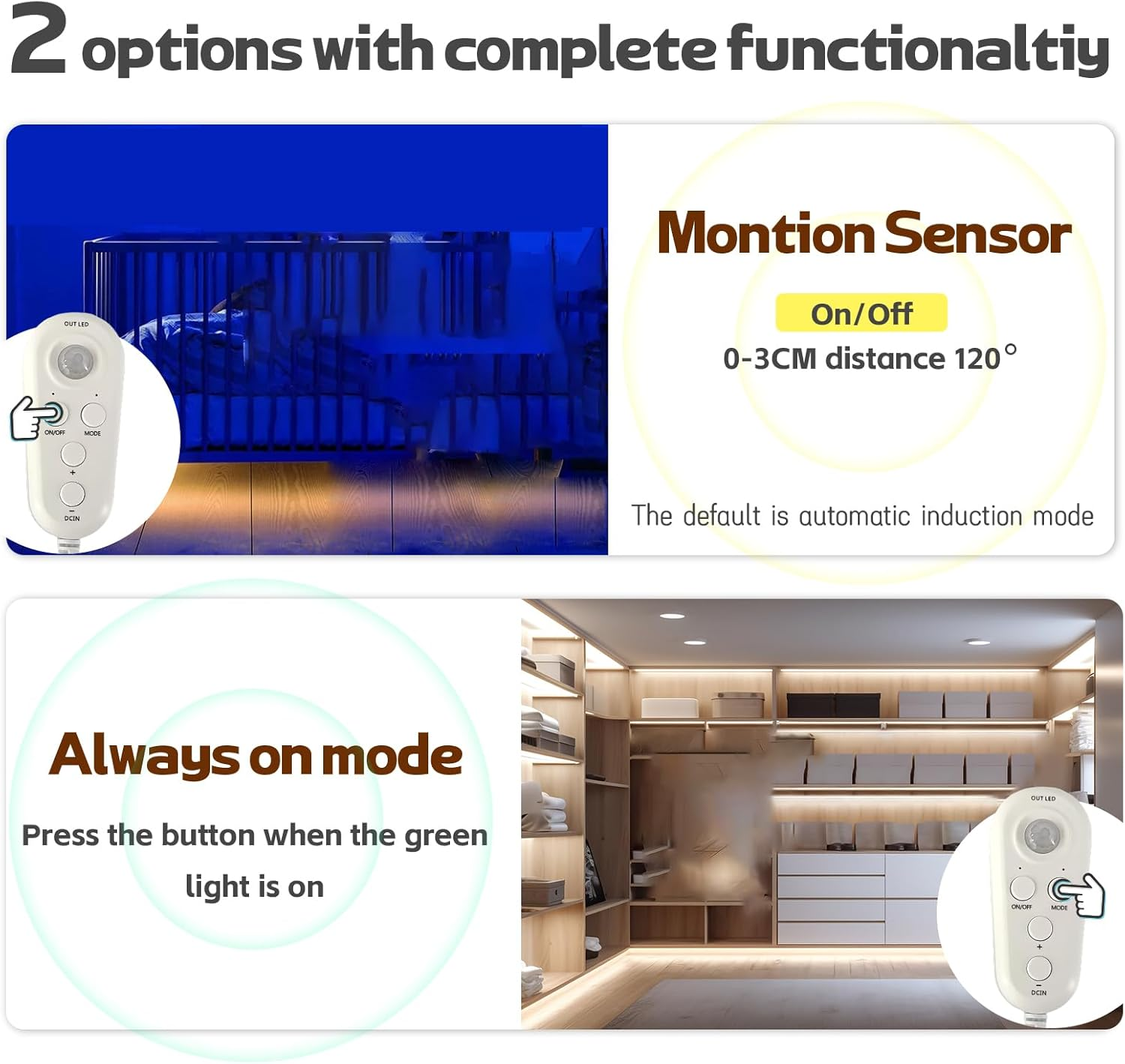 Clearhill 5V USB Motion Sensor Dimmable Flexible LED Strip Lights,9.84Ft/3M,Cool White 6500K Bright Lights,8Mm Width,320Leds/M,Not Waterproof IP 20,For Closet Light Bedroom Cabinet Stair image number 3