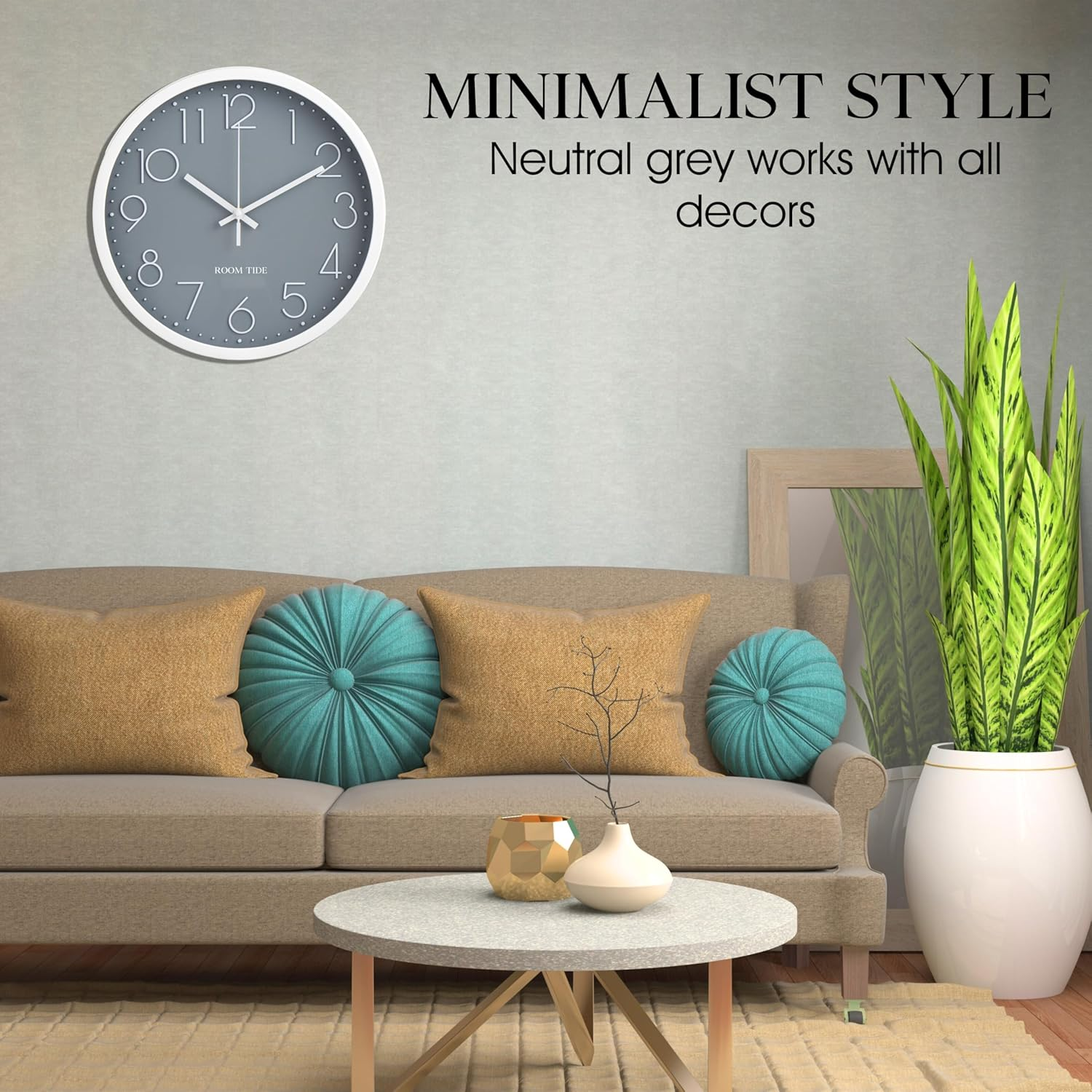 Room Tide Silent Wall Clock 12 Inch Quartz Classic Design Easy to Read Large Wall Clocks for Living Room Decor Bedroom Decor Home Kitchen Home Office School Room Clock (Grey) 30Cm image number 6