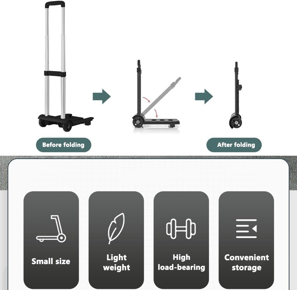 Portable 2-Wheel Luggage Cart,Compact Foldable Hand Truck Dolly for Airport Travel Moving and Shopping image number 2