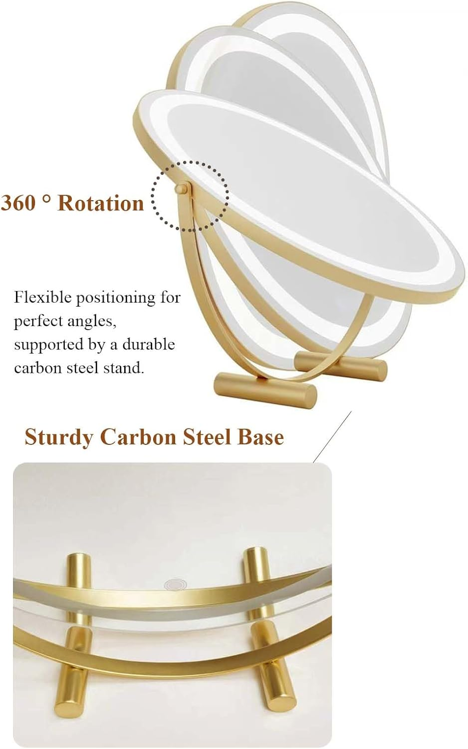 LED Vanity Mirror with Starry Sky Lights Crescent Moon 3-Color Adjustable Makeup Mirror round HD Mirror for Girls (Starlight,Gold 30Cm) - White 30Cm image number 4