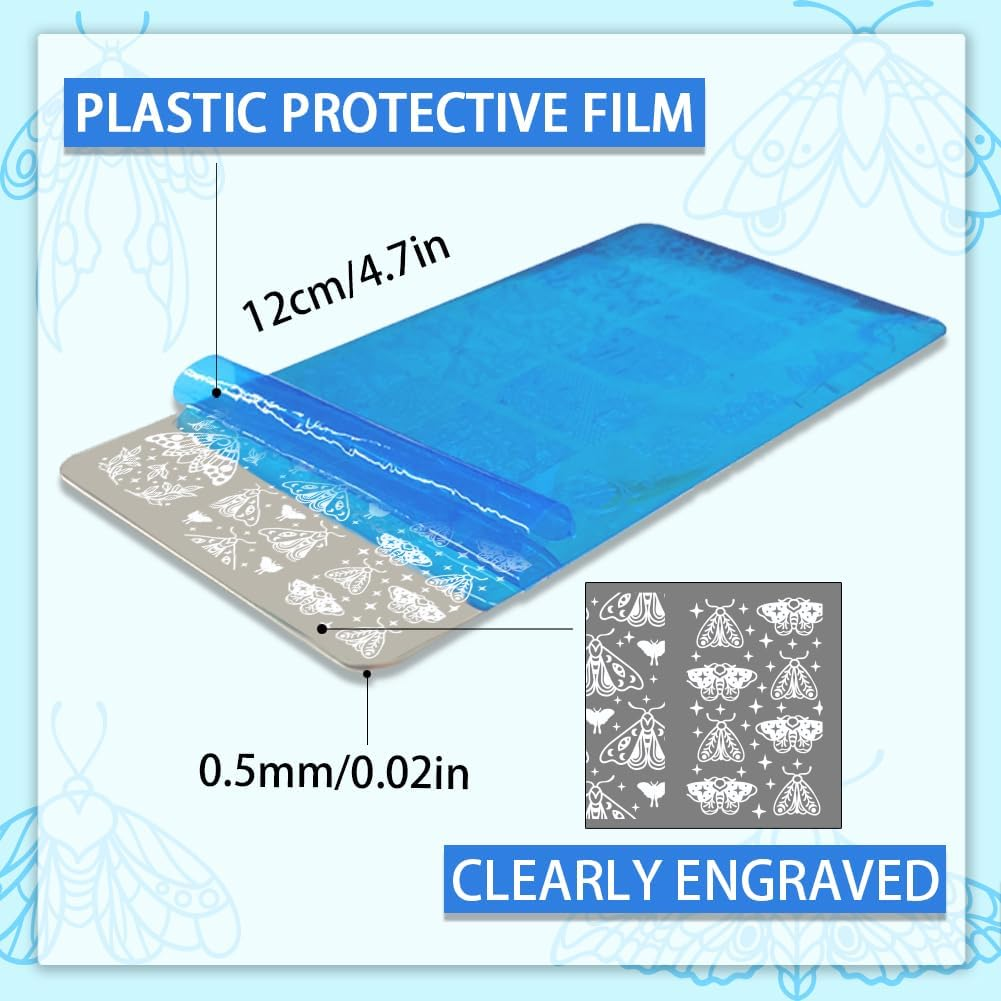 PH Pandahall 3Pcs Tarot Nail Art Stamping Plate, 63 Patterns Fantasy Moth Nail Stamping Fantasy Elements Nail Stamp Plate Pressure Nail Stencils Nail Picture Plates Made of Stainless Steel for Nail image number 6