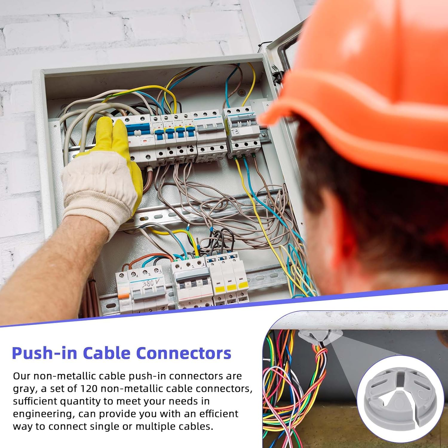 BOXOB 120Pcs Non-Metallic Push-In Cable Connectors, 3/8-1/2 Inch Electrical Box Wire Connectors Practical Conduit Fittings for Junction Box, Fits 1/2 Inch Knockouts (Gray) image number 6