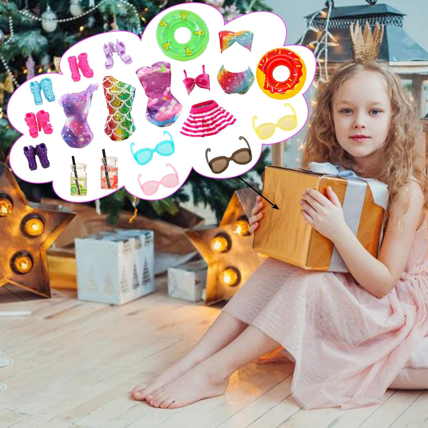 BARWA 18 Pcs Summer Doll Clothes and Accessories Including 5 Sets Swimsuits Beach Bathing Bikini with 2 Swimming Rings 2 Drinks 4 Glasses 5 Shoes for 11.5 Inch Girl Dolls image number 1