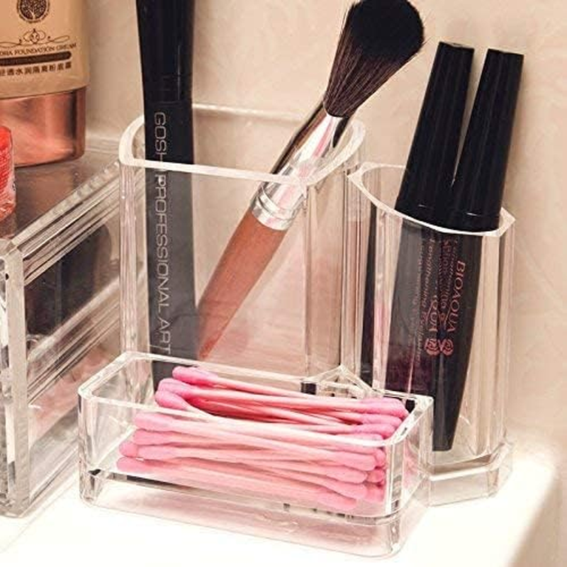 SVNXI Acrylic Desk Supplies Organizer Holder, 3 Compartments Office Desktop Caddy, Multi-Function Pen Pencil Cup Phone Remote Control Stationery Storage Box for Home, School, Classroom, Clear (Clear) image number 4