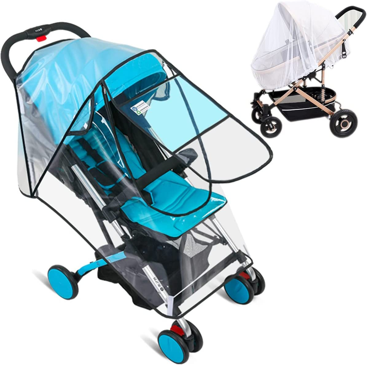 Stroller Rain Cover + Baby Stroller Mosquito Net (2Pcs), Universal Stroller Accessory Waterproof Windproof Baby Travel Weather Shield with Air Vents Prevent Rain Snow Dust Sun Toddler Stroller Outdoor image number 3
