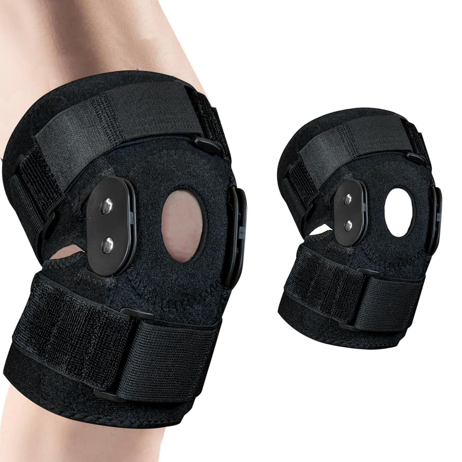 Hinged Knee Brace for Knee Pain with Side Stabilizers Knee Braces for Women Men Adjustable Knee Pad for Meniscus Tear plus Size Compression Patella Gel Pads Knee Support for ACL, MCL image number 2