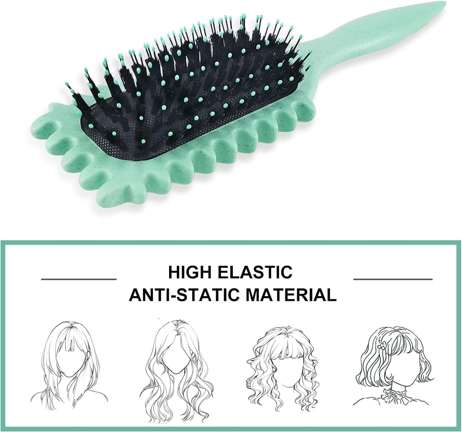 Curling Bounce Brush, Multifunctional Curling Brush, Bounce Curl Define Styling Brush, Green Curl Definition Brush, Curly Hair Comb Brush image number 5