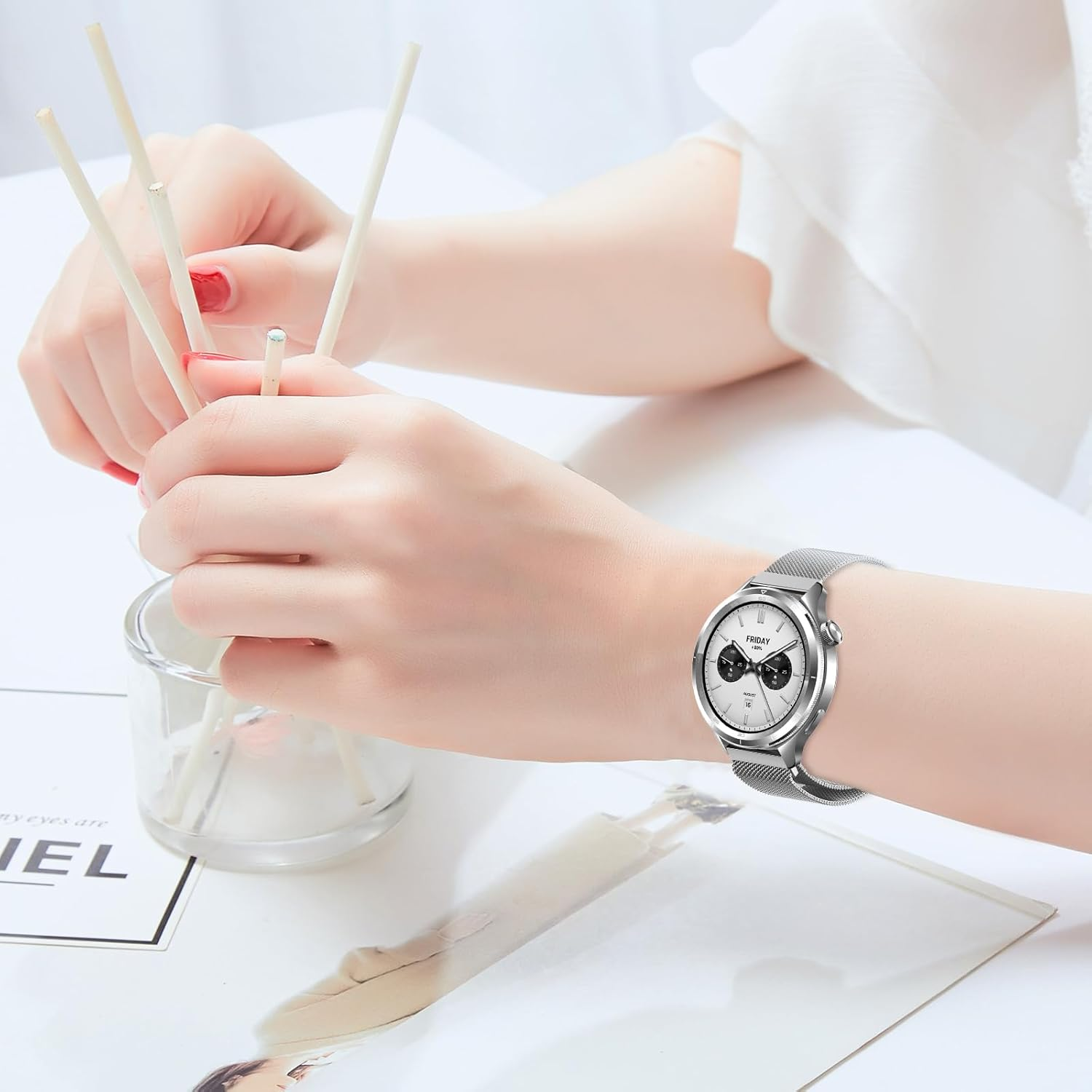 Yealred 22 Mm Metal Strap Compatible with Xiaomi Watch S4 / S4 Sport / S3 / S2 /S1, Comfortable Breathable Mesh Strap with Magnetic Buckle for Xiaomi Redmi Watch 5 Active / 5 Lite / 3 Active (Silver)