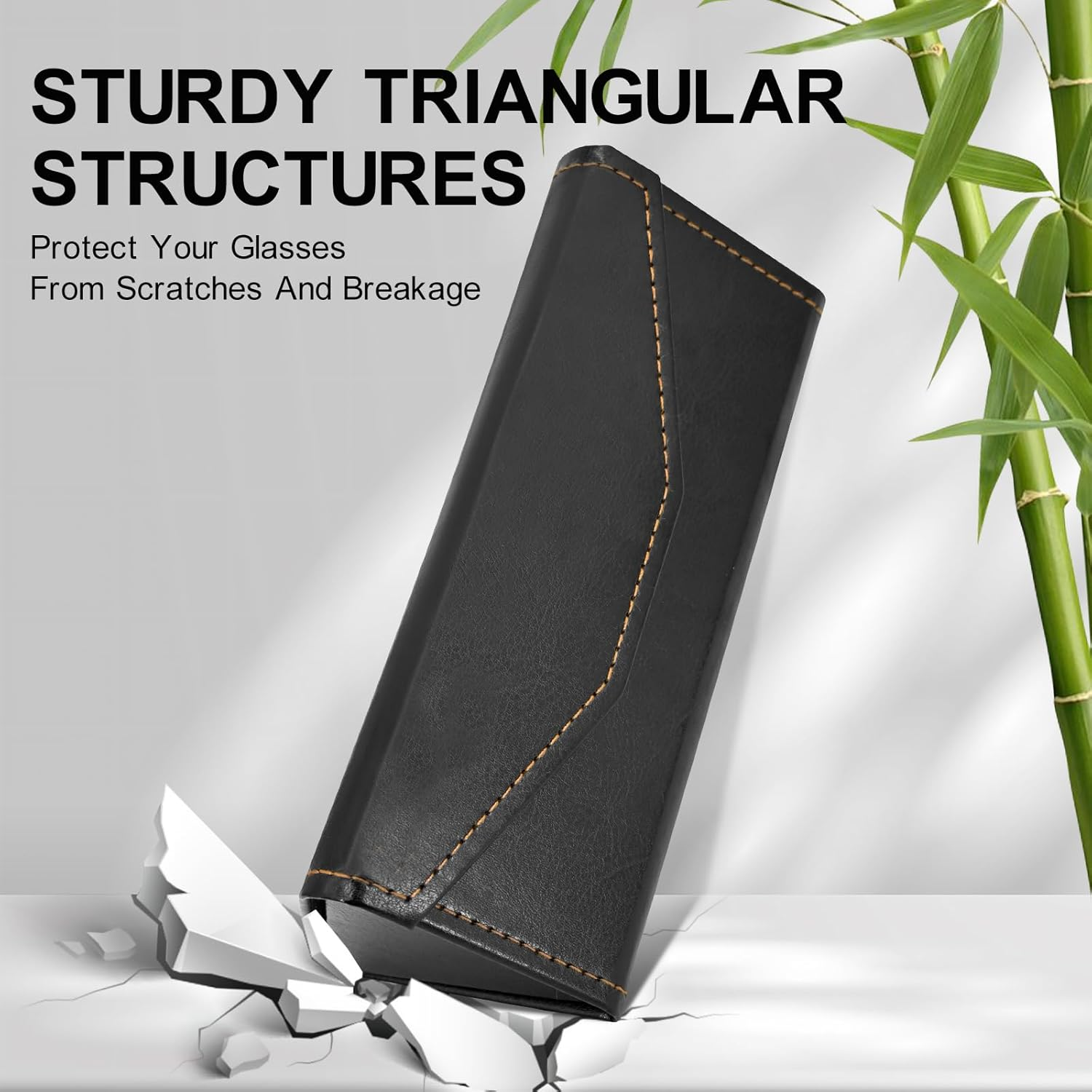 Foldable Eyeglass Case with Cleaning Cloth & Pouch - Magnetic PU Leather Glasses Case - Portable & Lightweight Sunglasses Storage Triangular Fold Reading Glasses Eyewear Protector Box for Men & Women - Coffee image number 2