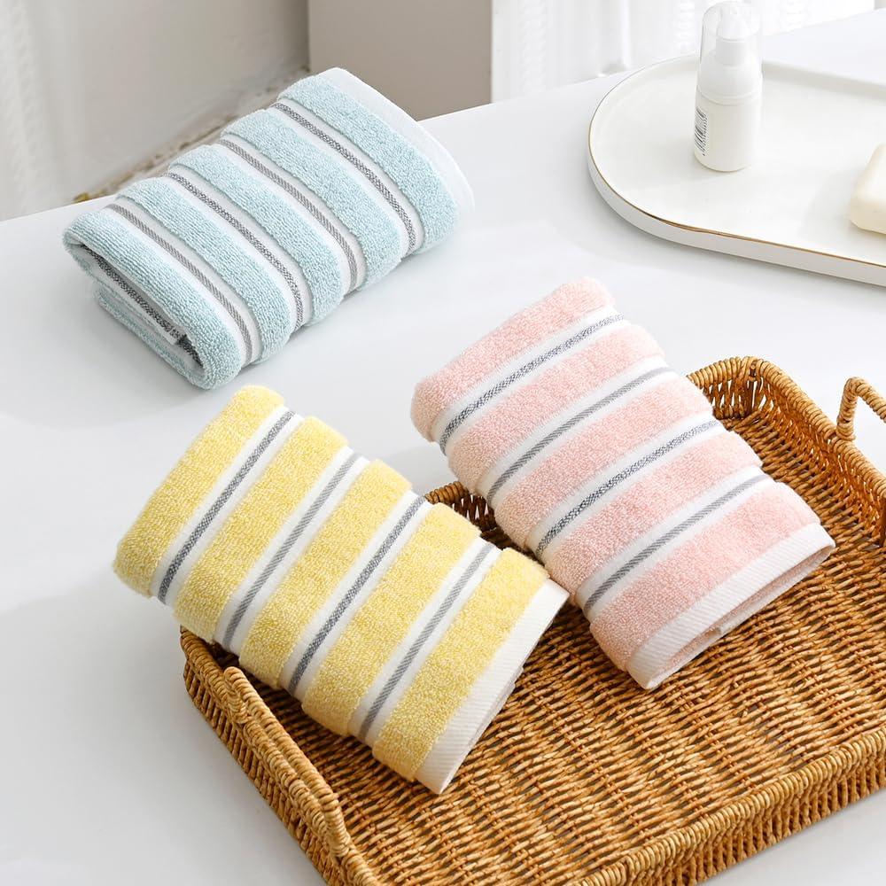 Yiluomo Yellow Hand Towel Set of 2 Ribbed Striped Pattern 100% Cotton Soft Absorbent Decorative Hand Towel for Bathroom 13 X 29 Inch - Pink image number 4