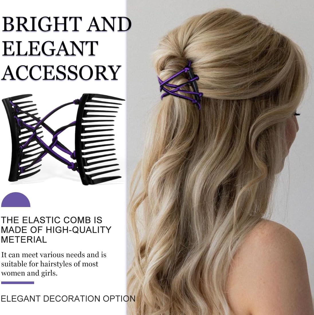 2 Pieces Hair Combs Hair Clips for Women Fashion Elastic Hair Clips with Double Comb Hair Clip Accessories DIY Hairstyle Design for Women and Girls