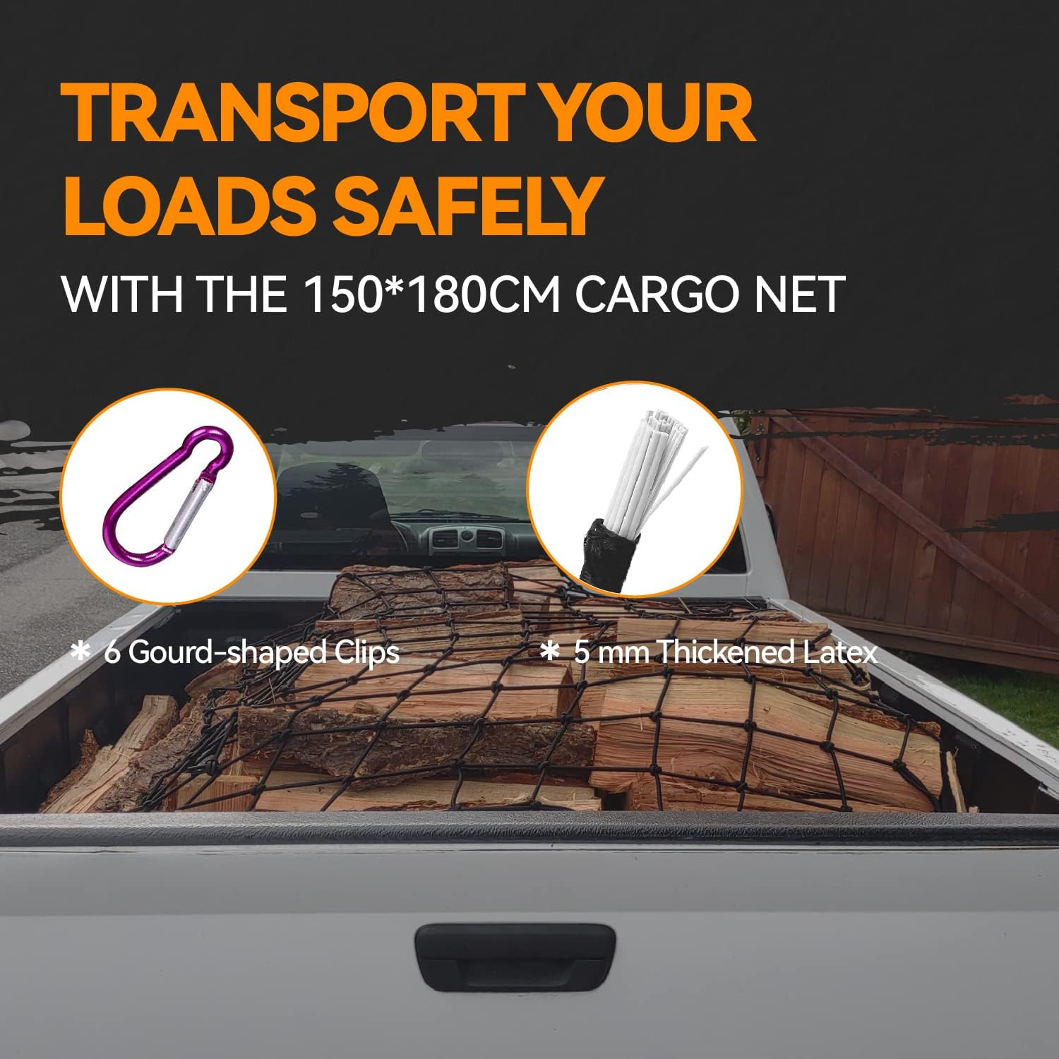 150 * 180Cm Cargo Net, New Upgraded 18 Thickened ABS Hooks, Large Adjustable Elastic Heavy Duty Latex Net Stretches to 300 * 450Cm image number 3