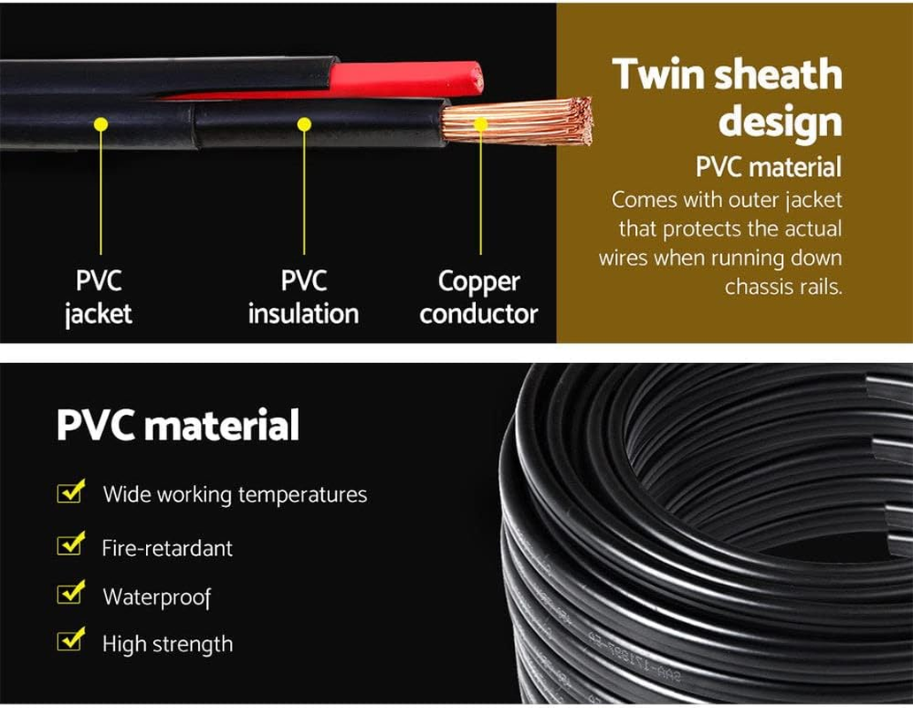 Giantz 2 Sheath 450V 3 Mm Twin Core Wire Electrical Automotive Cable, 30 Meter Length
