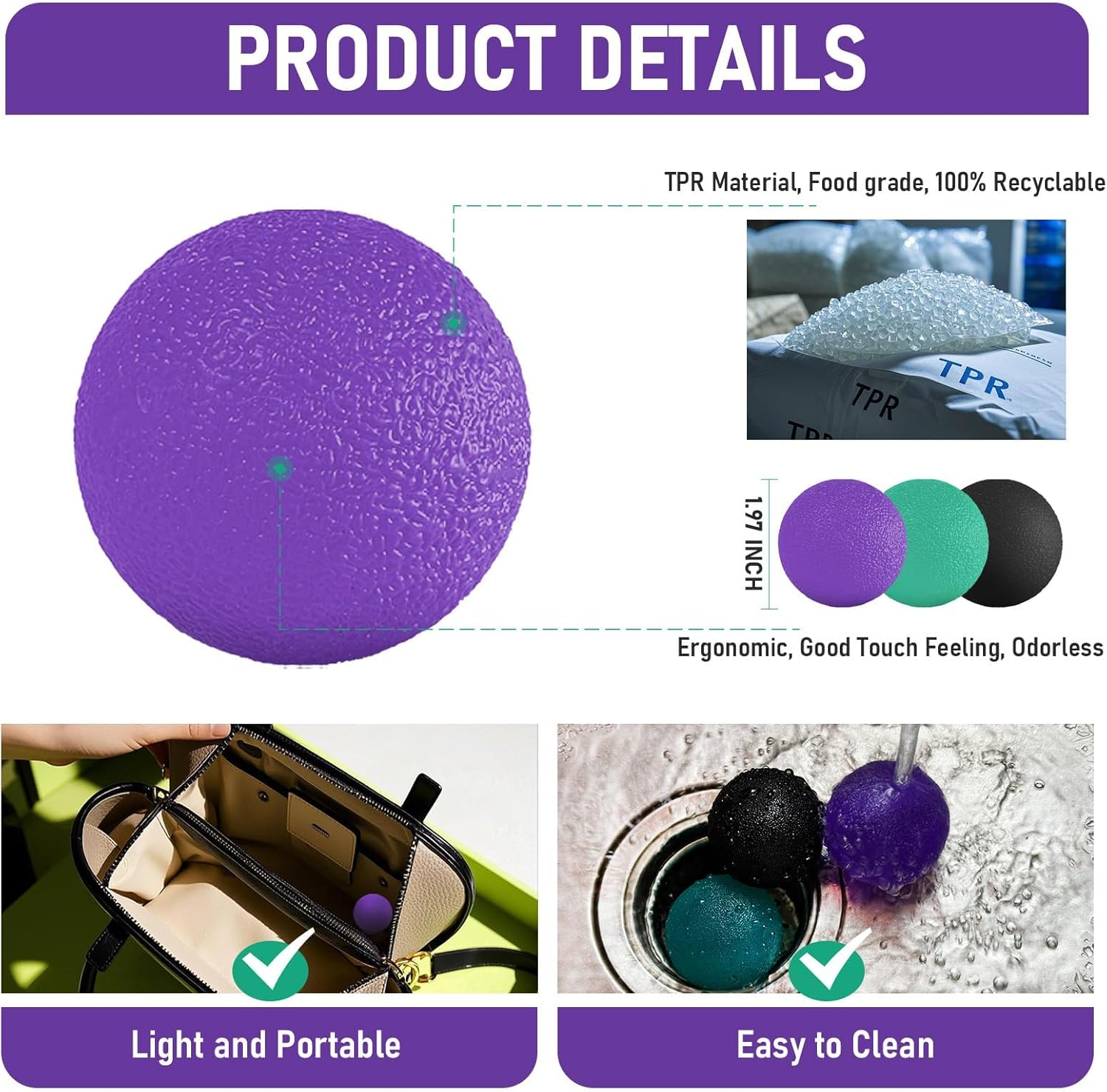 3 Pack Stress Balls for Adults, Squeeze Balls for Hand Therapy, Hand Strengthening Devices with Different Resistance Levels for Finger Forearm Wrist Exercise Relaxation and Pain Relief image number 6