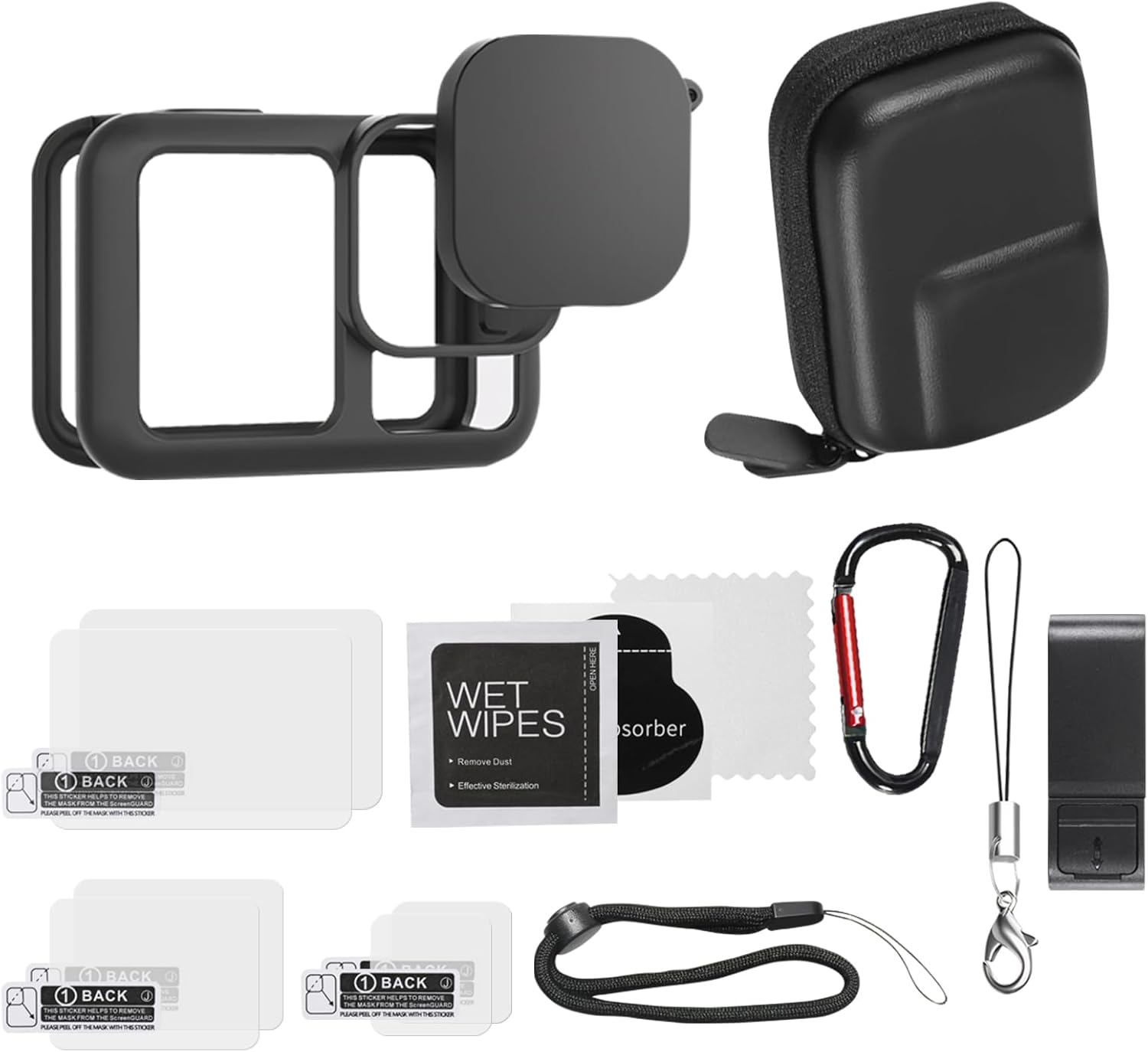 Gopro Hero13 Silicone Protective Case, Camera Case & Screen and Lens Hardened Film & Lens Cap & Lens and Screen Cleaning Set & Hand Rope, Gopro Hero13 Black Accessory Package