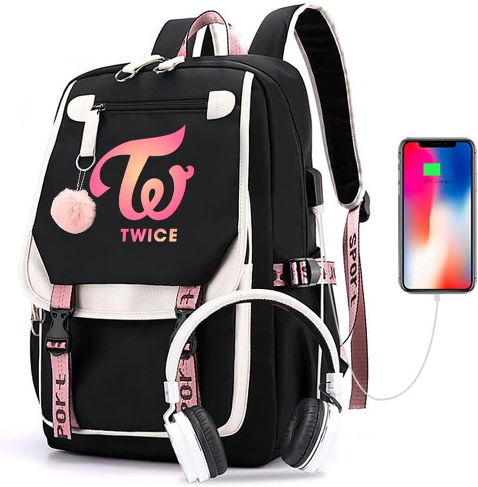WGEEEY Kpop Twice School Backpack Merchandise, Twice Book Bag Casual Backpack, Black image number 3