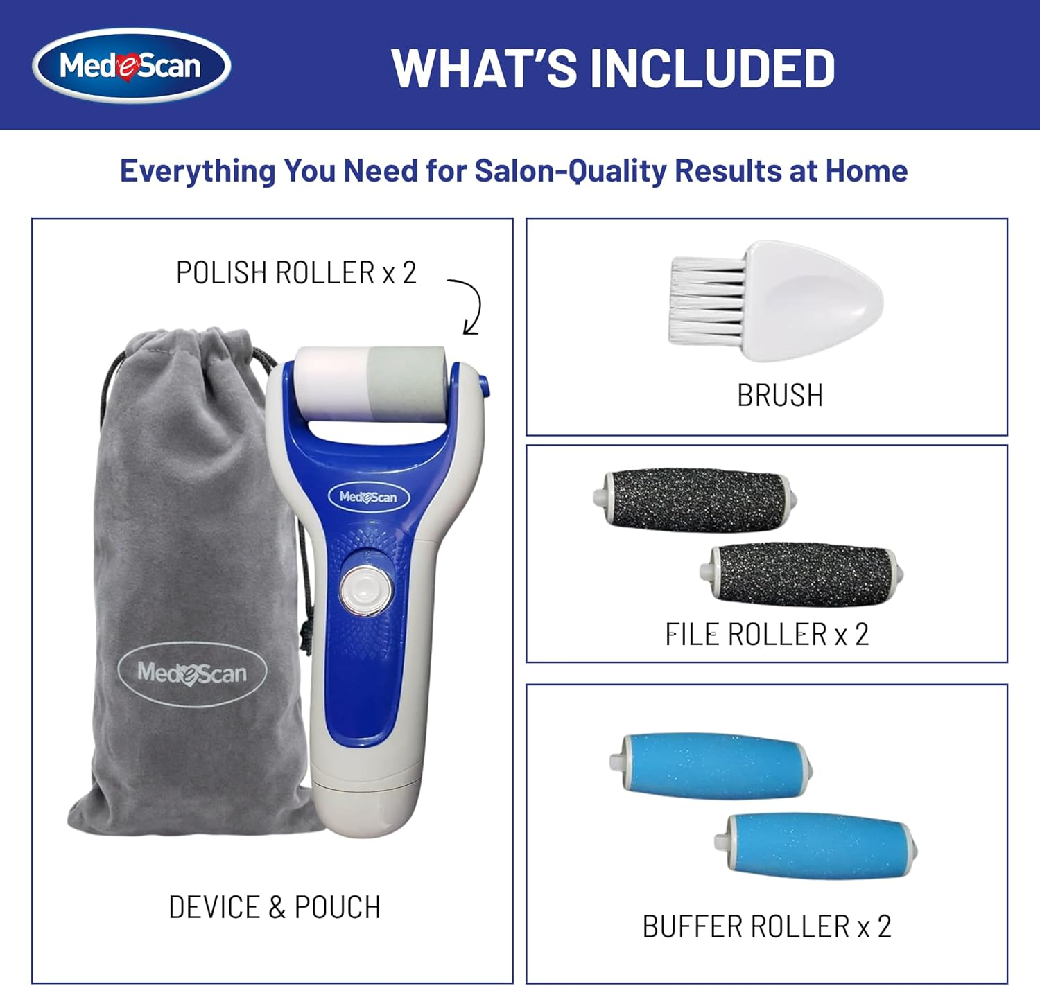 Medescan 2-In-1 Manipedi &ndash; Smooths Rough Heels and Buffs Nails &ndash; Two-Speed Motor with Safety Clutch &ndash; Water-Resistant, Interchangeable Heads, Includes Replacement Set image number 3