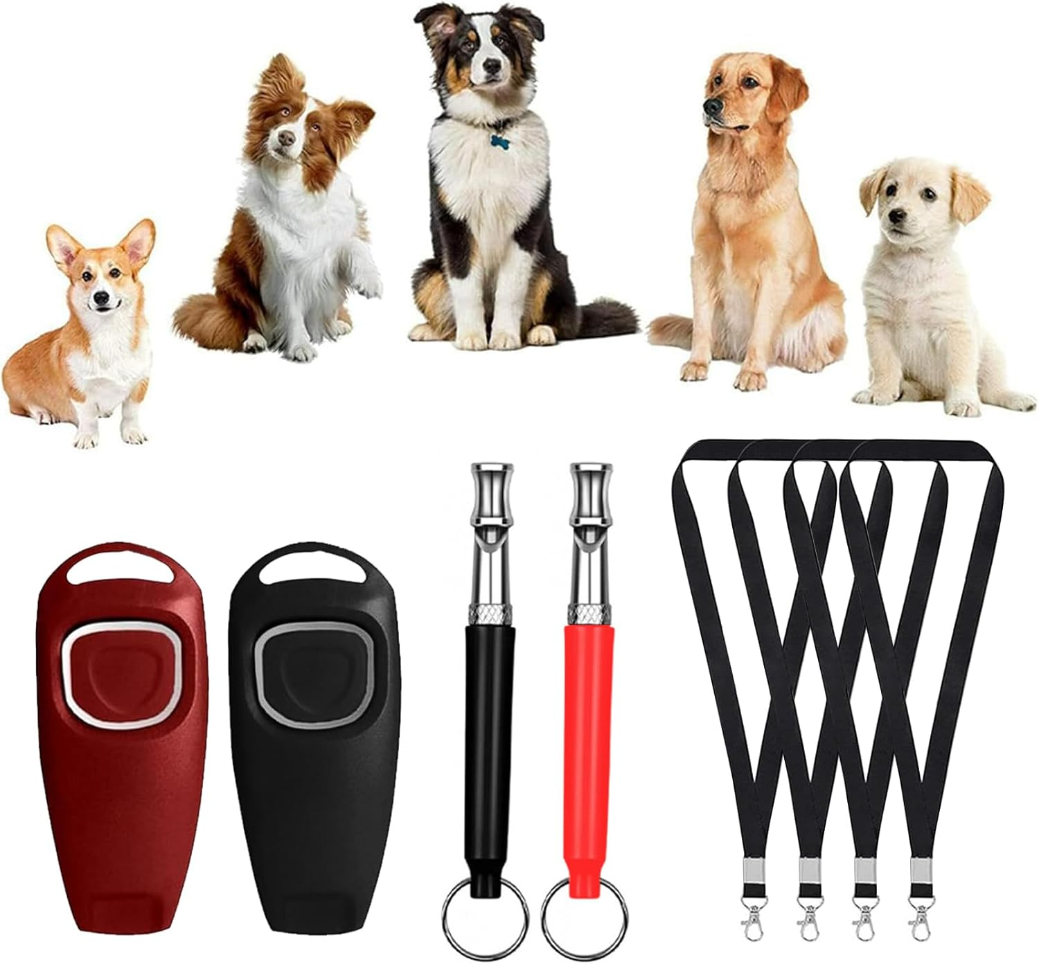 Dog Whistle, Dog Whistle for Callback, 4-Piece Professional Dog Whistle and Clicker Training Set, High Pitch Audible Dog Whistle with Lanyard and 2 in 1 Professional Training Clicker, for Dog Indoor image number 3