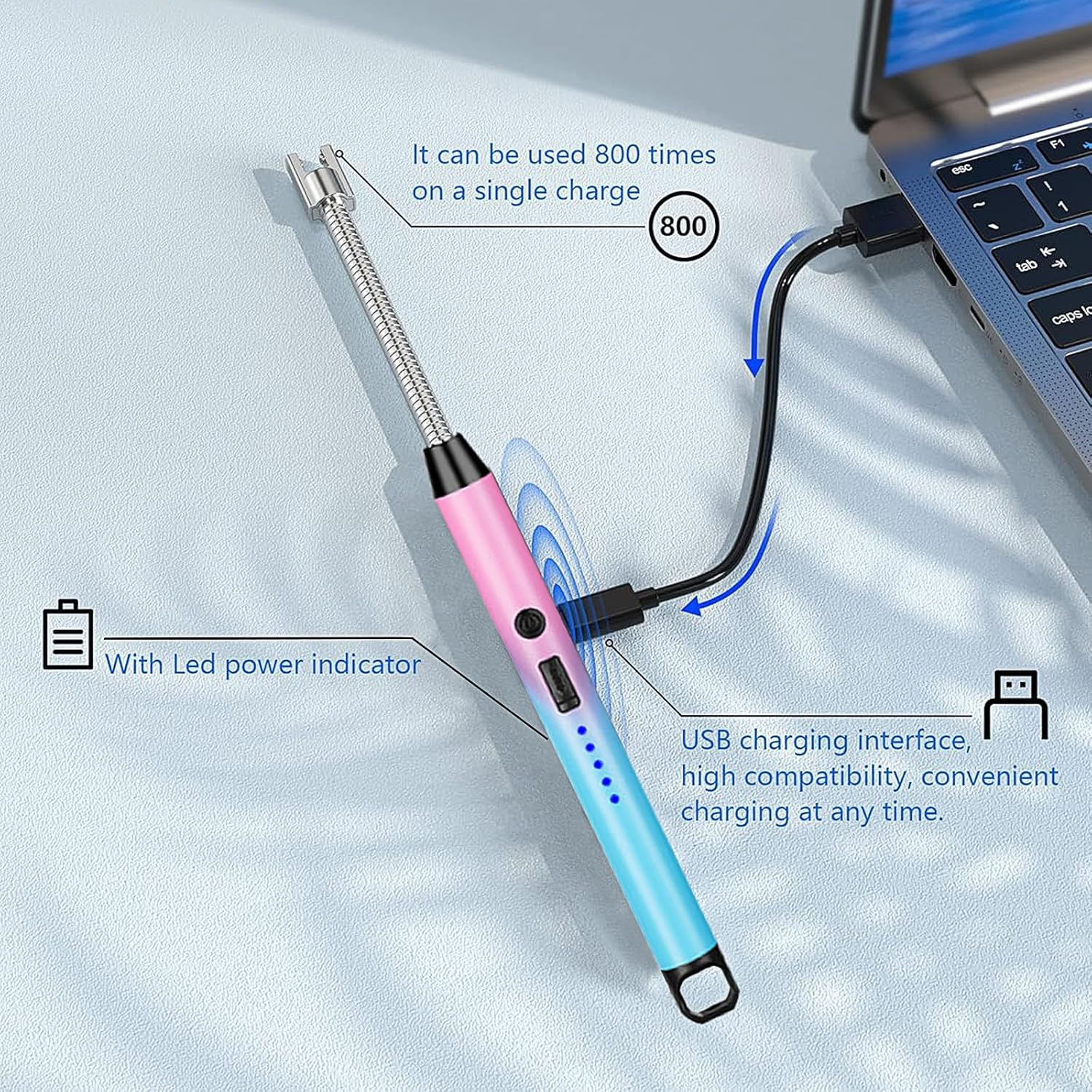 Electric Arc Lighter,Candle Lighter USB Rechargeable with 360&deg; Rotating Flexible Neck Flameless Windproof Lighters for Home Kitchen Cooking Outdoor BBQ Camping Stove (Pink Blue Gradient Color) image number 1