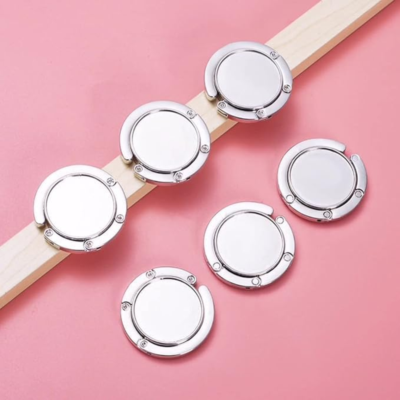 3 PCS Foldable Purse Hook Floding Handbag Hanger Premium Women'S Rhinestone Bag round Holder for Table Desk (Silvery) - Silvery image number 4