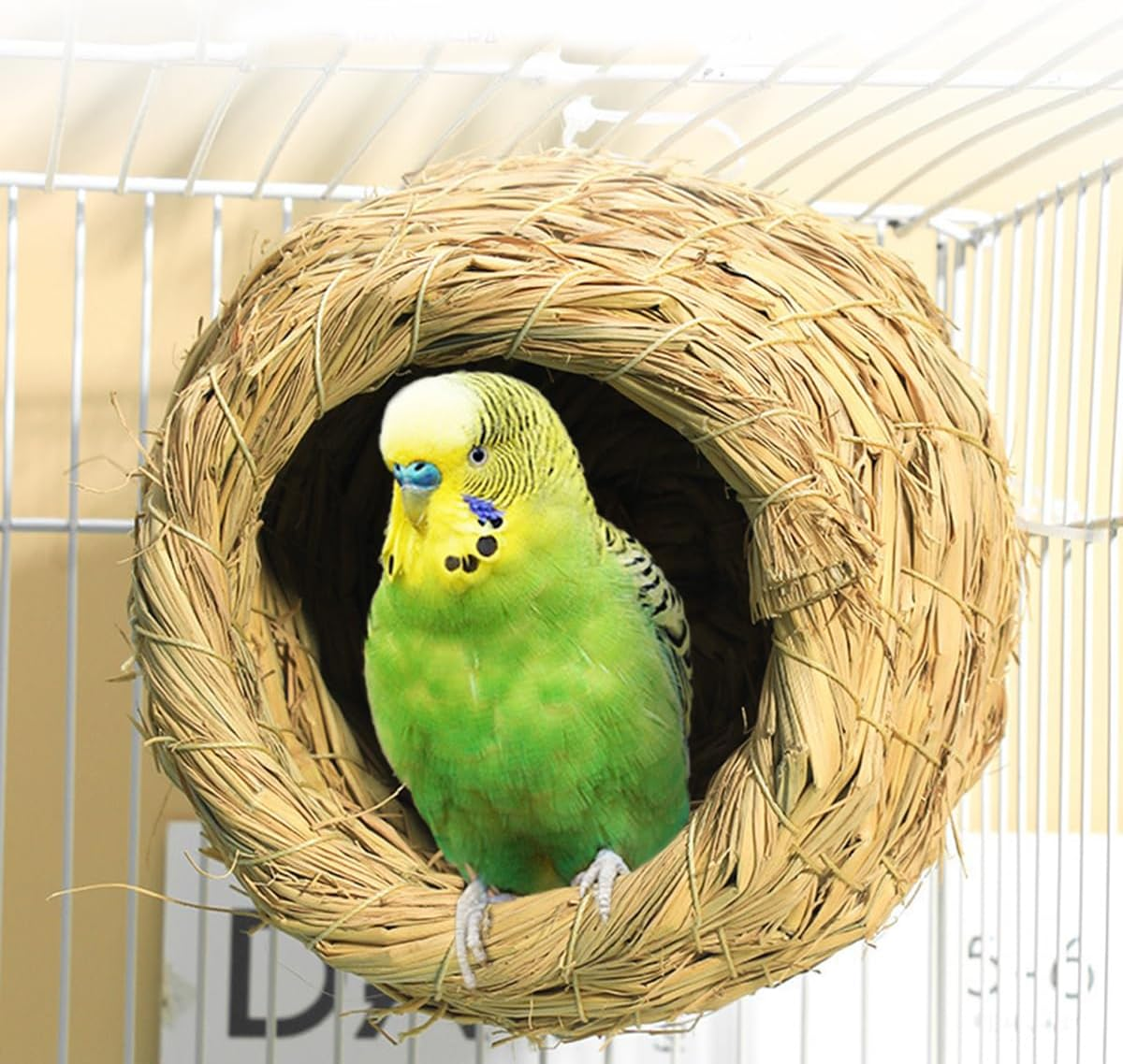 Hanging Straw Bird Nest Natural Fiber Birdhouse for Cage Warm Parrot Hideaway Shelter Hut for Small Finch Canary Lovebird Resting Breeding Playing image number 5