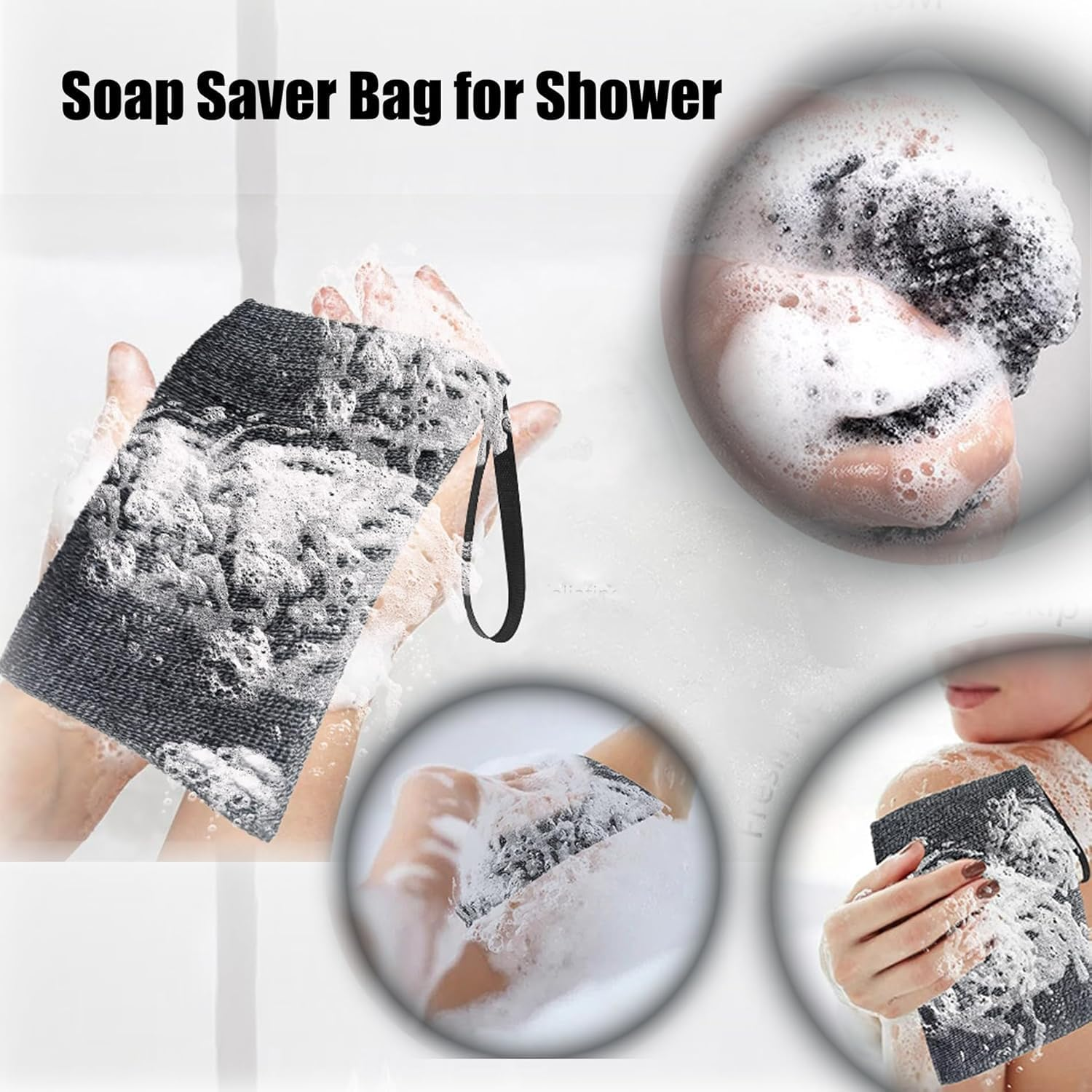 2-Pack Exfoliating Soap Bag,Mesh Soap Saver Pouch for Rich Lather, Gentle Body Scrubber & Foaming Soap Pocket &ndash; Ideal for Bath & Shower (Grey) image number 5