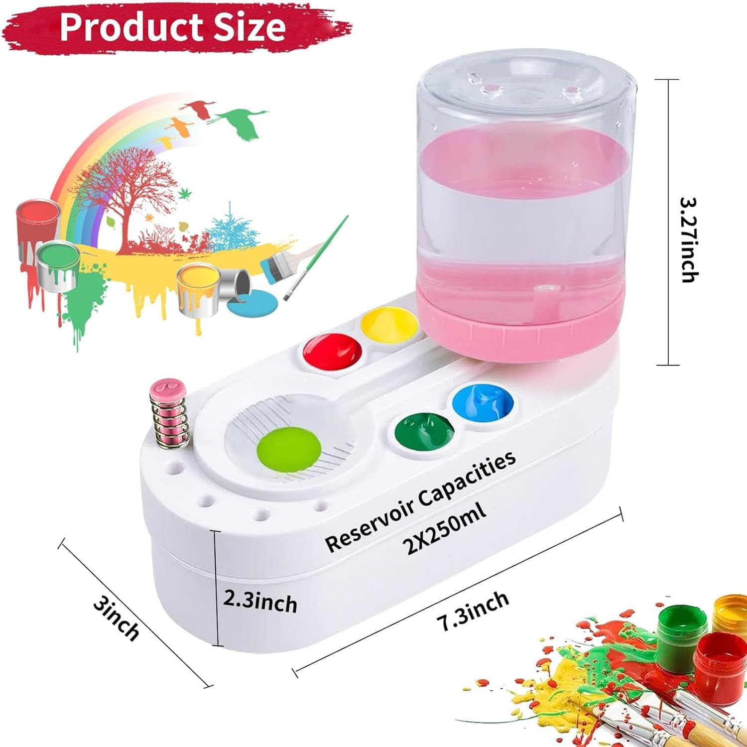 2 PCS Paint Brushes Cleaner Tools, Brush Rinser Cup Painting Running Water Circulation Art Supplies for Acrylic, Paint Brush Cleaner Tool with Palette, Watercolor Based Creative Artist Kids image number 1