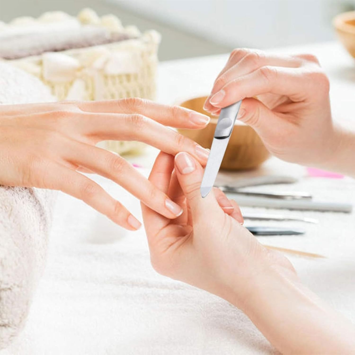 Luzcauwy Stainless Steel Nail File with Anti-Slip Handle, Double Sided Professional Nail Tools & Accessories for Men & Women &ndash; Includes Protective Leather Case image number 3