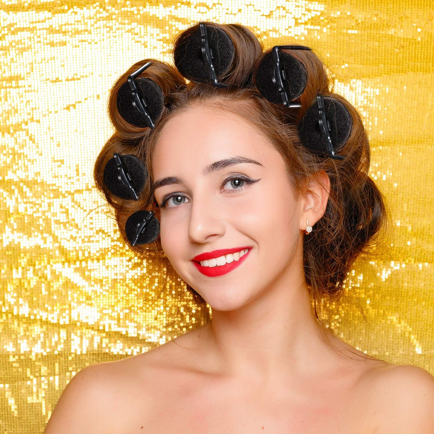 40 Pieces Sponge Hair Rollers Satin Rollers Silk Foam Rollers Women Hair Curlers with Duck Teeth Clips for Hairdressing Styling(Multi-Size,Black) - Black image number 6