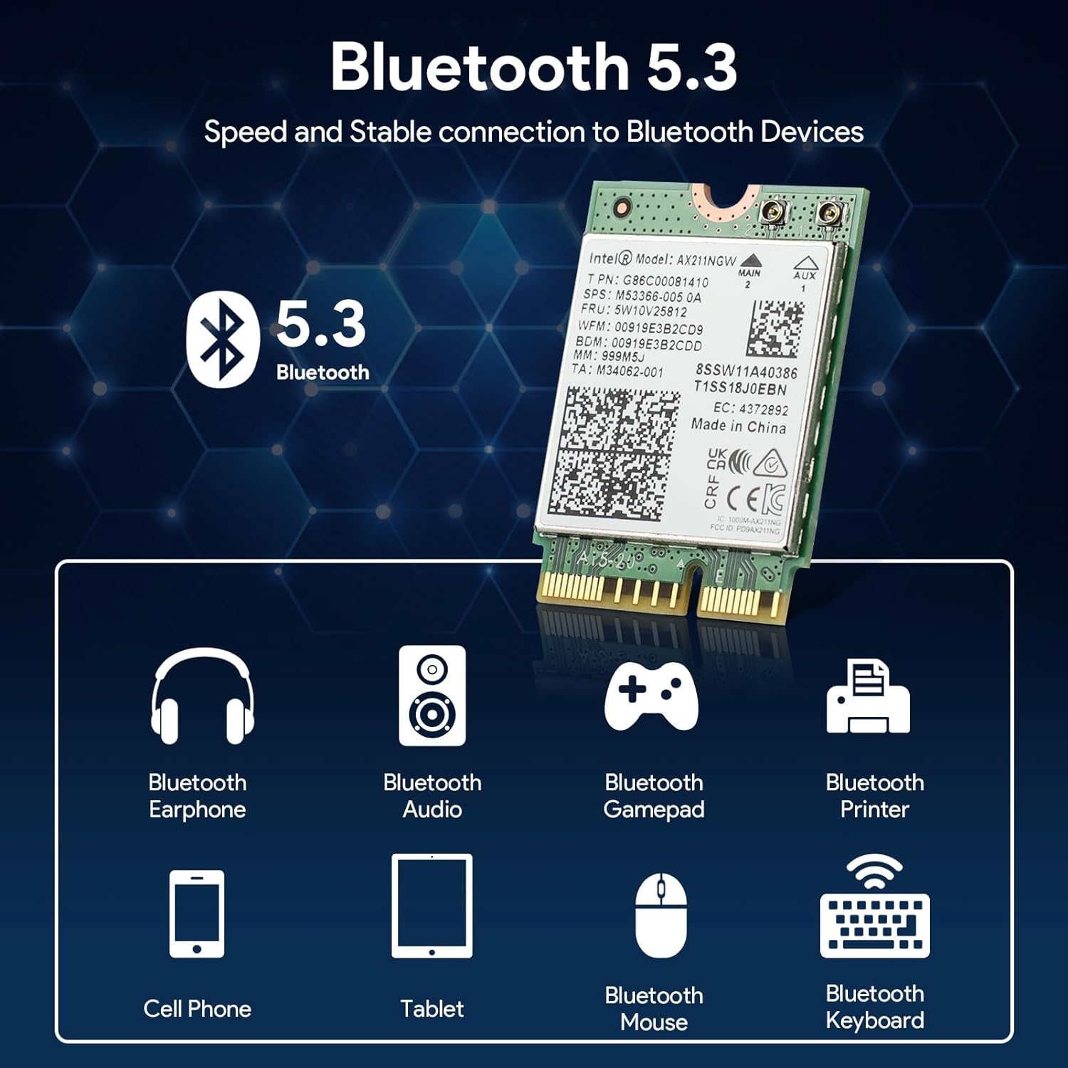 Intel AX211NGW Wi-Fi 6 Wireless Card M.2: Cnvio2, Bluetooth 5.3, Tri Band 2.4/5/6 Ghz Network Adapter for Laptop Support Windows 10/11 (64Bit) Linux Chrome OS Only Available with Gen Intel 12+ CPU image number 1
