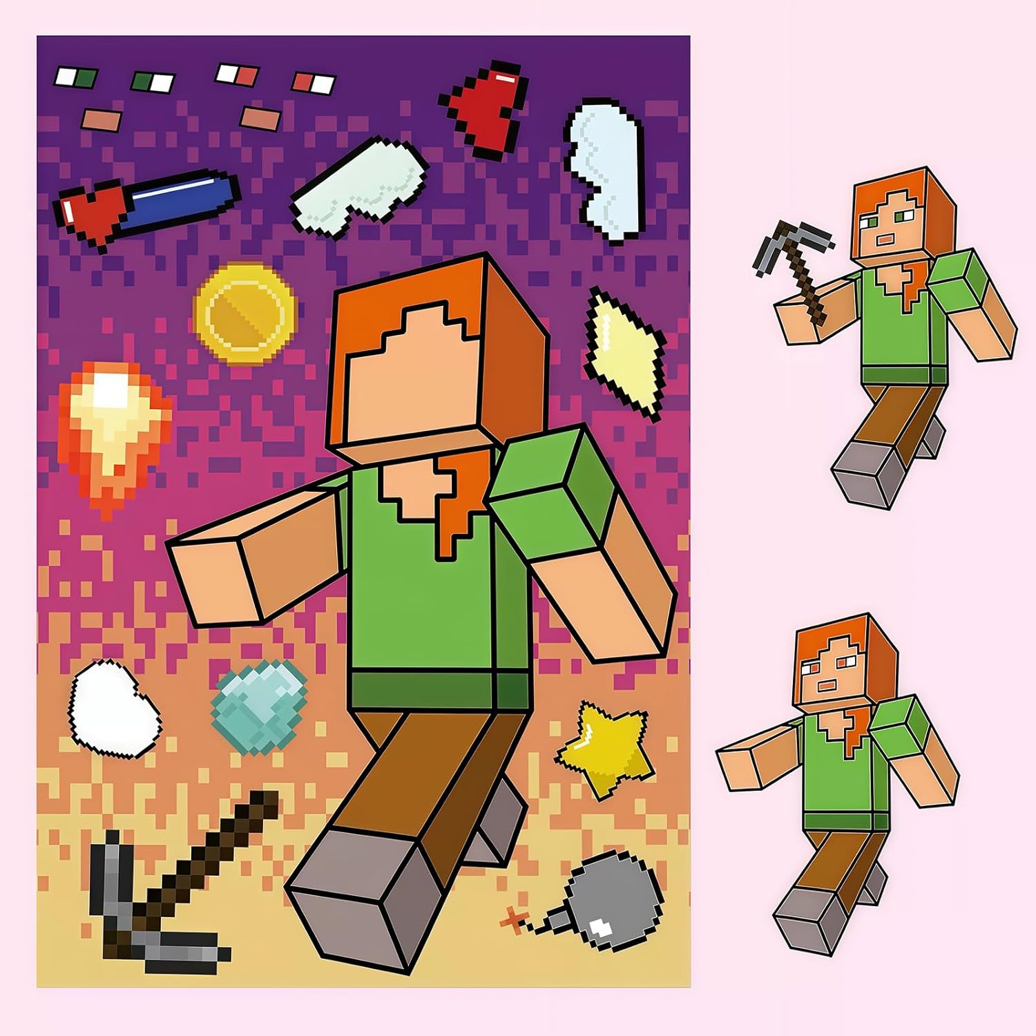 8 Sheets Kids Minecraft Stickers Crafts Activities DIY Minecraft Party Bag Bottle Decorations, Birthday Gifts, Party Favors Make Your Own Stickers for Kids Rewards image number 4